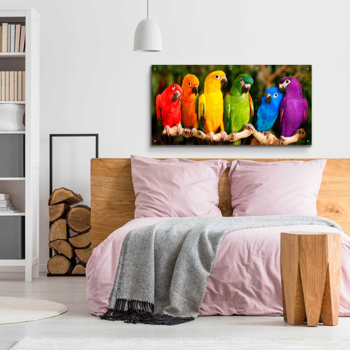 Epic Art 'Rainbow Parrots' by Mike Jones, Acrylic Glass Wall Art,48x24