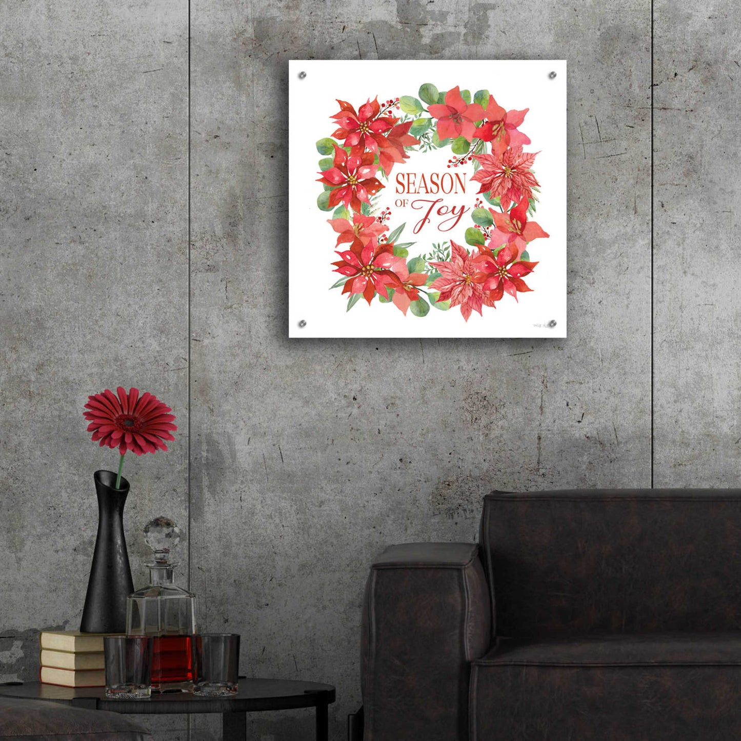 Epic Art 'Season of Joy Wreath' by Cindy Jacobs, Acrylic Glass Wall Art,24x24