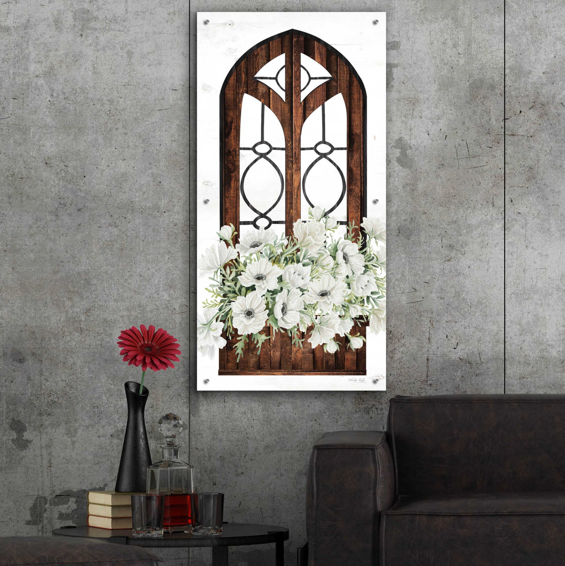 Epic Art 'Window Arch Floral I' by Cindy Jacobs, Acrylic Glass Wall Art,24x48