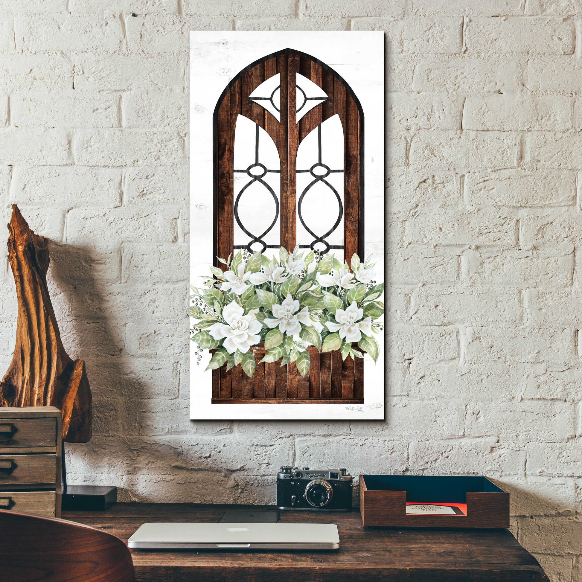 Epic Art 'Window Arch Floral II' by Cindy Jacobs, Acrylic Glass Wall Art,12x24