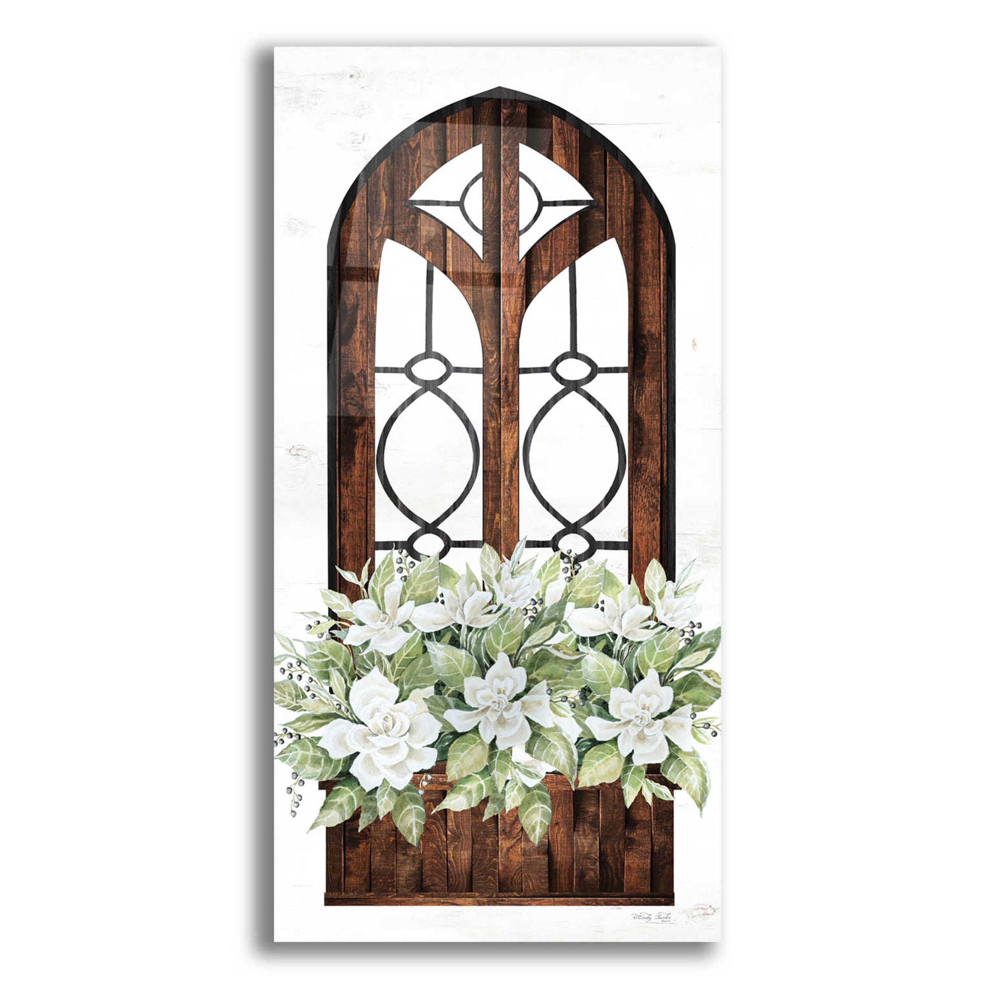 Epic Art 'Window Arch Floral II' by Cindy Jacobs, Acrylic Glass Wall Art,12x24