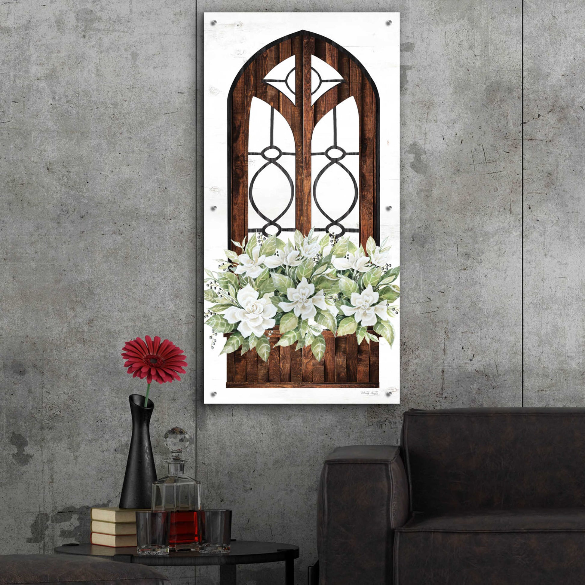 Epic Art 'Window Arch Floral II' by Cindy Jacobs, Acrylic Glass Wall Art,24x48