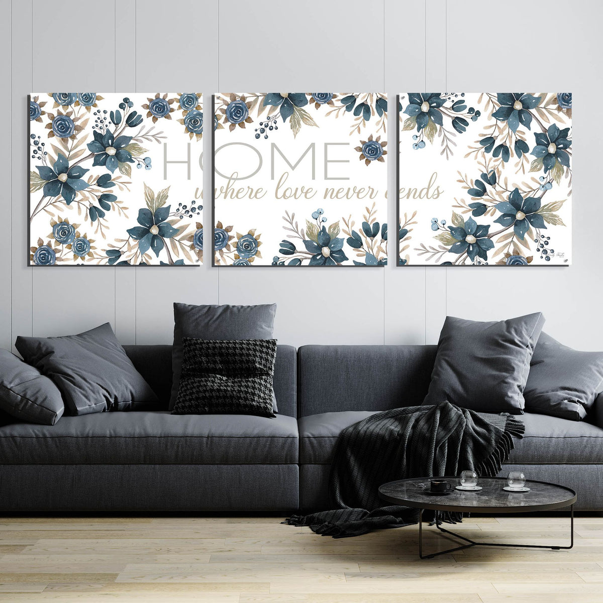 Epic Art 'HOME - Where Love Never Ends' by Cindy Jacobs, Acrylic Glass Wall Art, 3 Piece Set,108x36