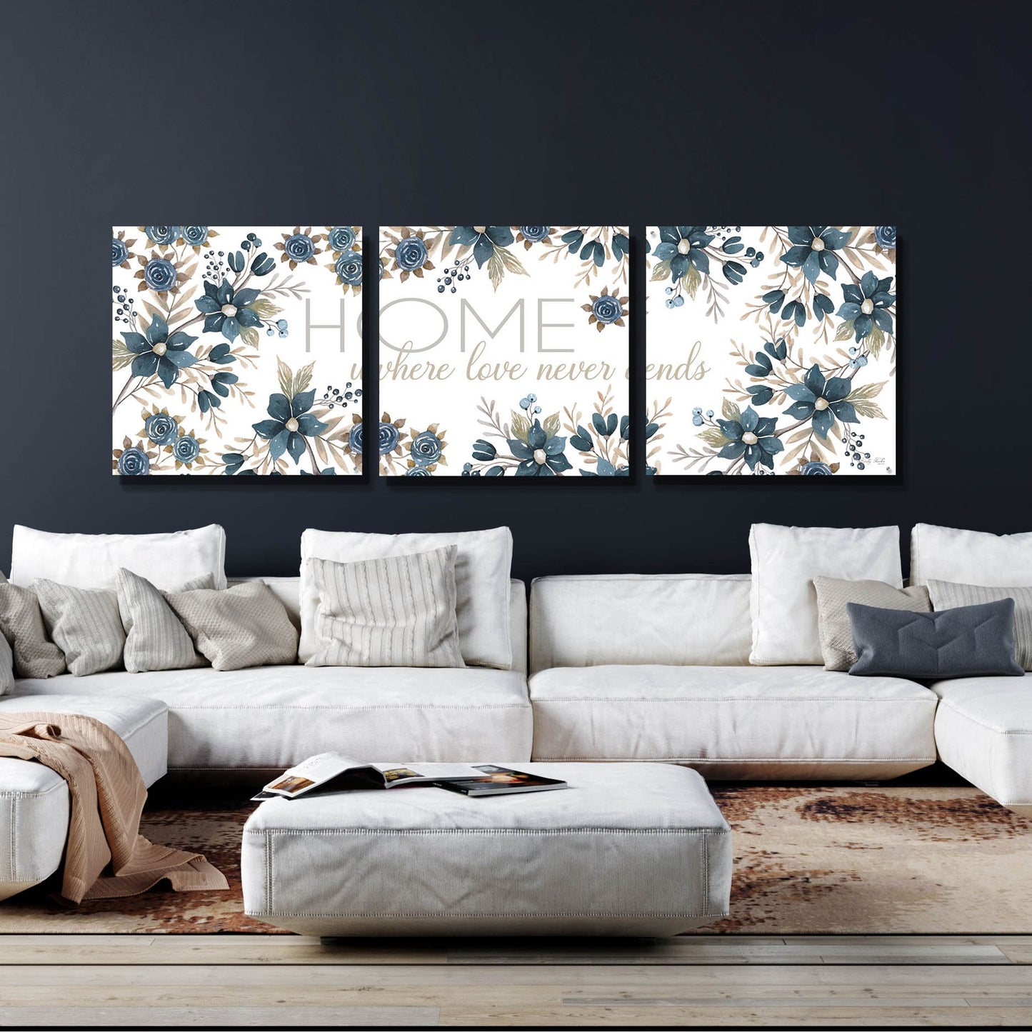 Epic Art 'HOME - Where Love Never Ends' by Cindy Jacobs, Acrylic Glass Wall Art, 3 Piece Set,108x36
