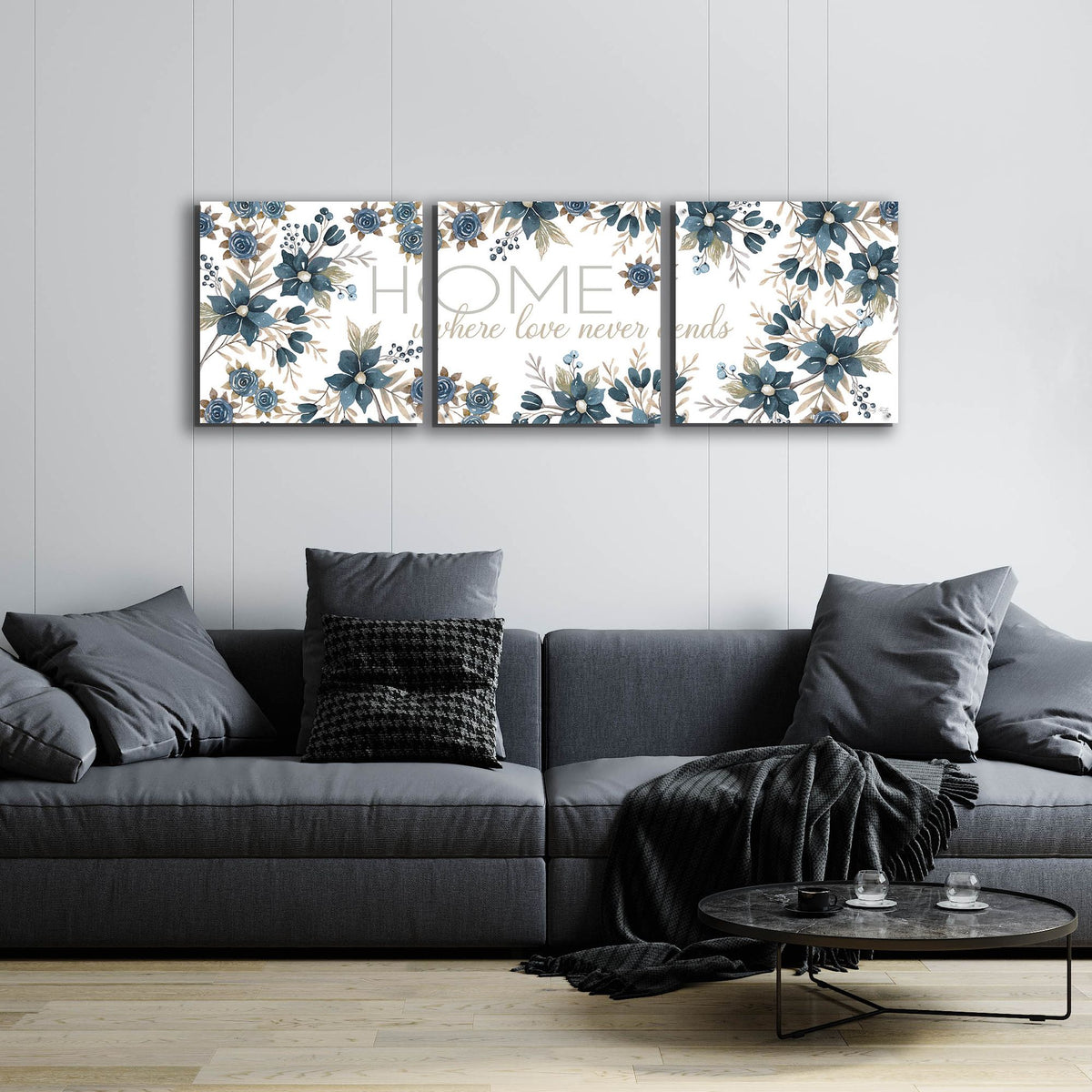 Epic Art 'HOME - Where Love Never Ends' by Cindy Jacobs, Acrylic Glass Wall Art, 3 Piece Set,72x24