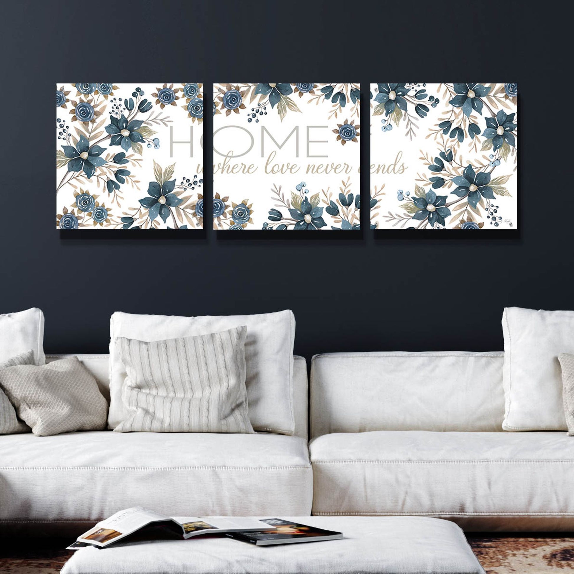 Epic Art 'HOME - Where Love Never Ends' by Cindy Jacobs, Acrylic Glass Wall Art, 3 Piece Set,72x24