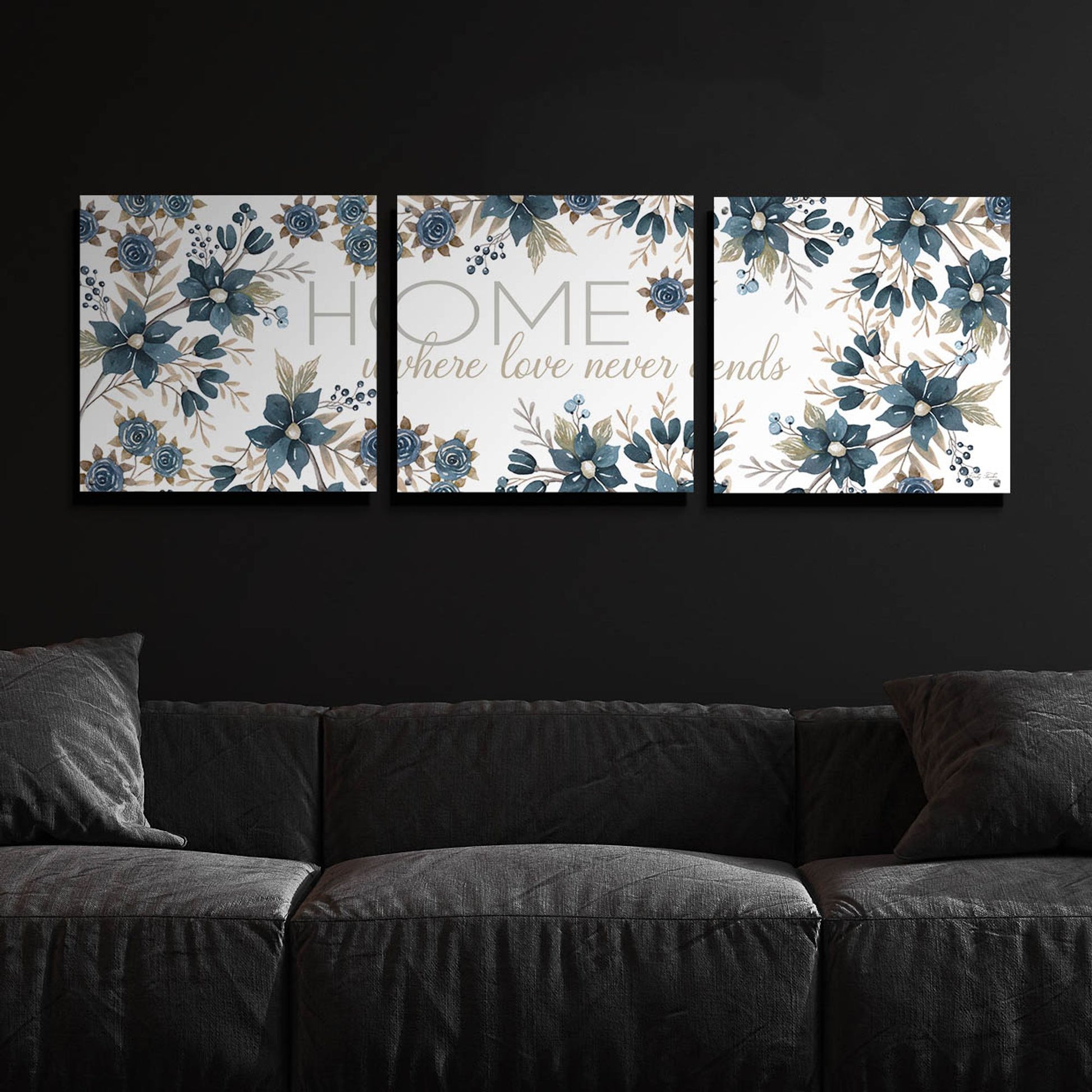 Epic Art 'HOME - Where Love Never Ends' by Cindy Jacobs, Acrylic Glass Wall Art, 3 Piece Set,72x24