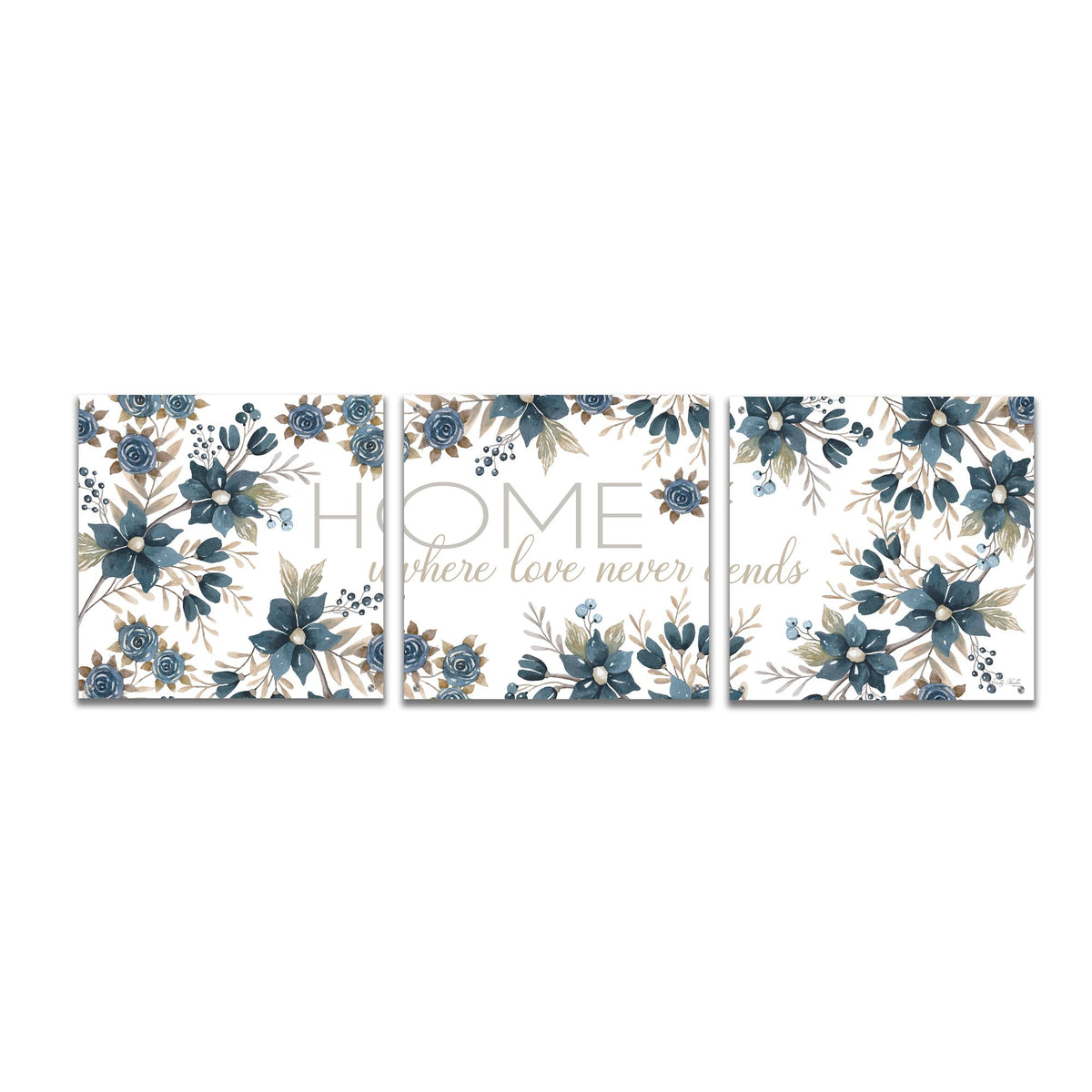 Epic Art 'HOME - Where Love Never Ends' by Cindy Jacobs, Acrylic Glass Wall Art, 3 Piece Set