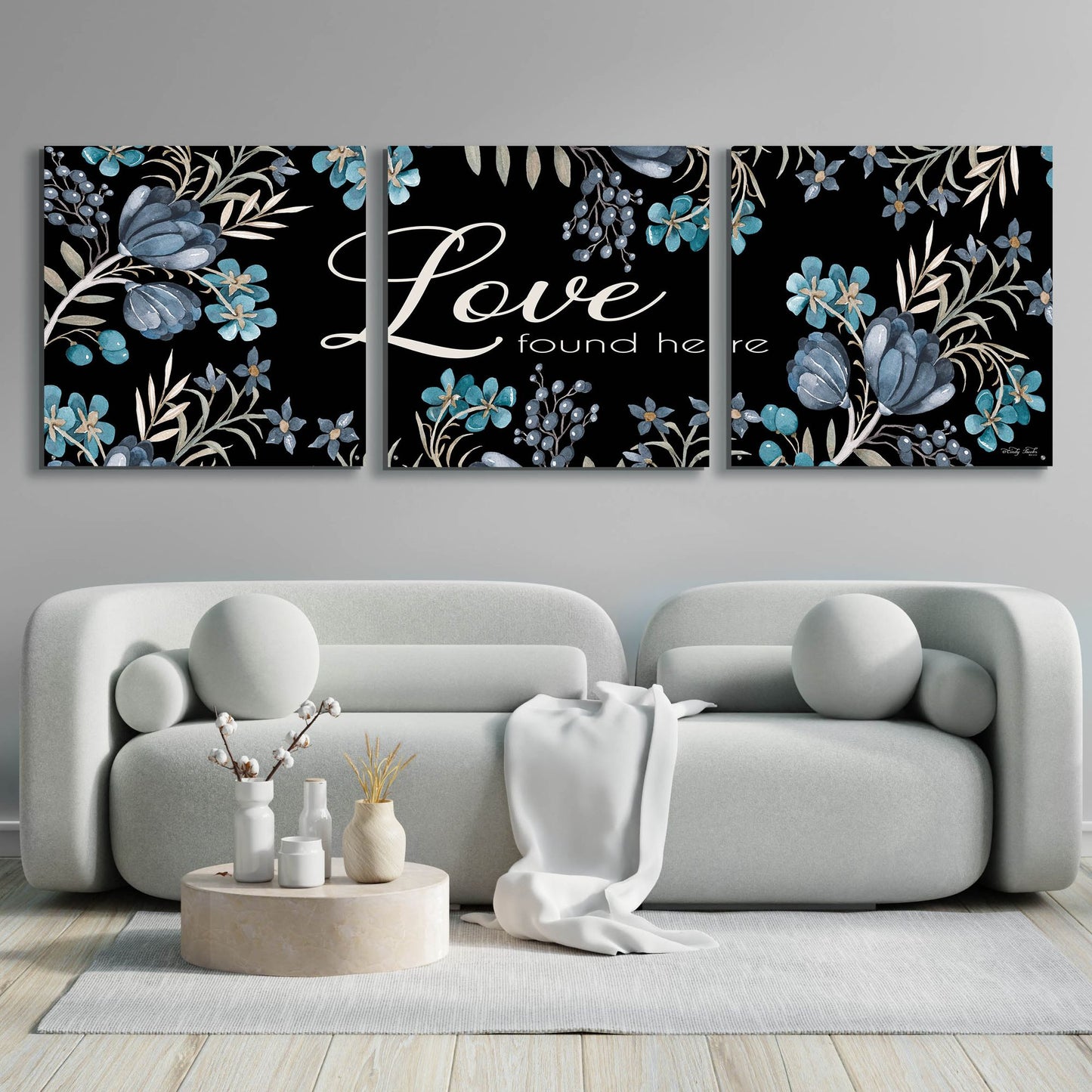 Epic Art 'Love Found Here' by Cindy Jacobs, Acrylic Glass Wall Art, 3 Piece Set,108x36