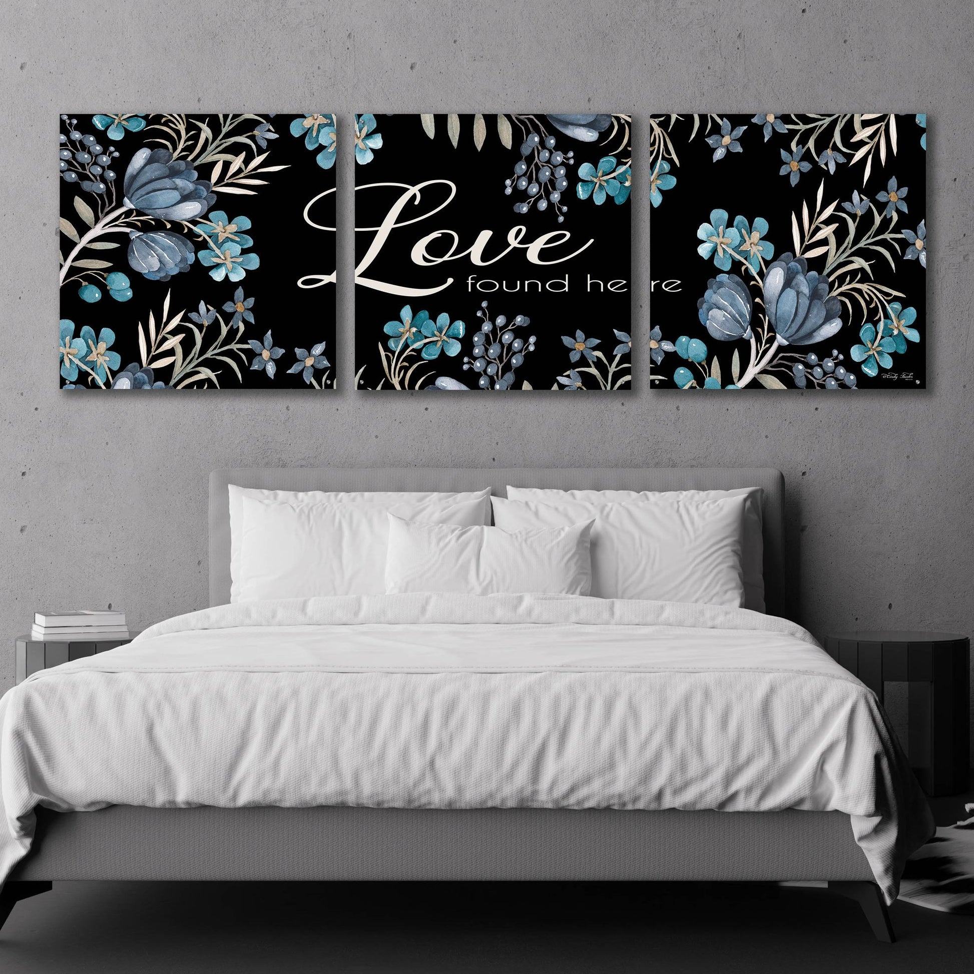 Epic Art 'Love Found Here' by Cindy Jacobs, Acrylic Glass Wall Art, 3 Piece Set,108x36