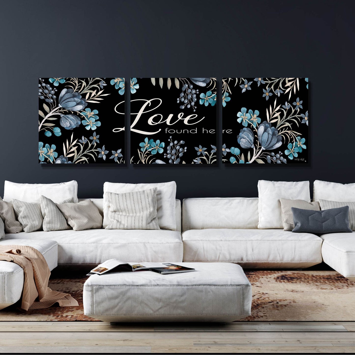 Epic Art 'Love Found Here' by Cindy Jacobs, Acrylic Glass Wall Art, 3 Piece Set,108x36