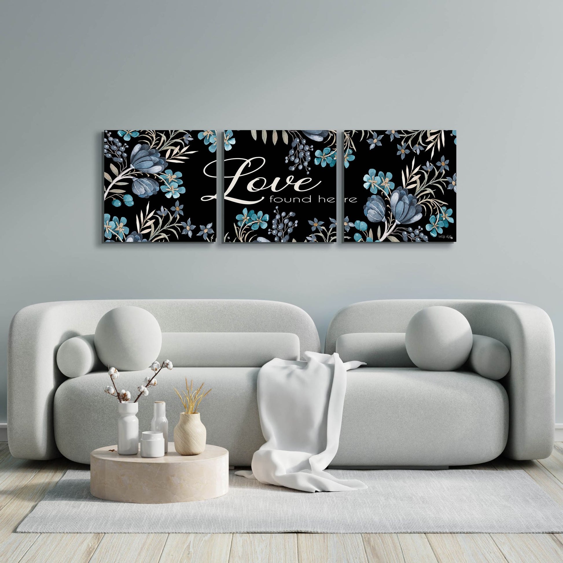 Epic Art 'Love Found Here' by Cindy Jacobs, Acrylic Glass Wall Art, 3 Piece Set,72x24