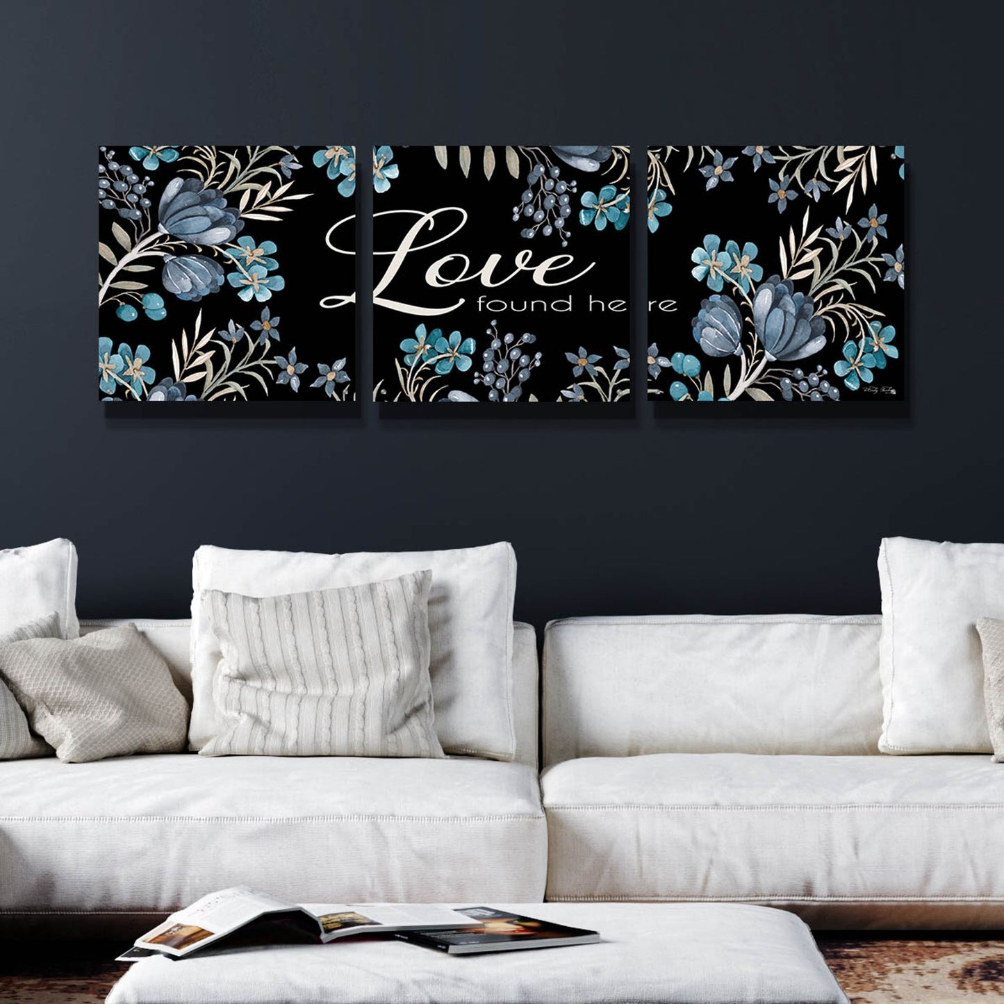 Epic Art 'Love Found Here' by Cindy Jacobs, Acrylic Glass Wall Art, 3 Piece Set,72x24