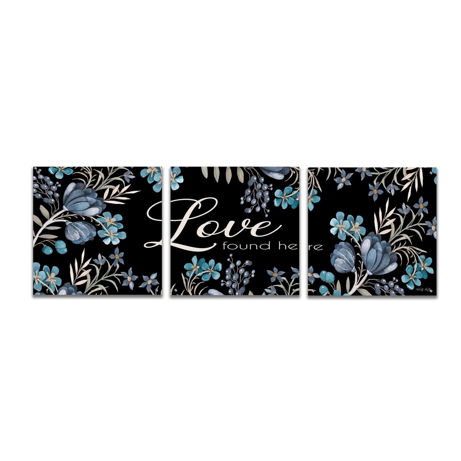 Epic Art 'Love Found Here' by Cindy Jacobs, Acrylic Glass Wall Art, 3 Piece Set