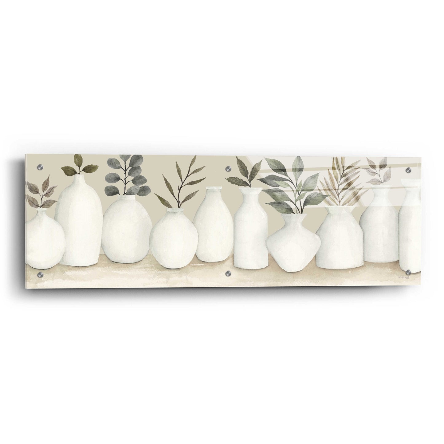 Epic Art 'Ivory Vases in a Row' by Cindy Jacobs, Acrylic Glass Wall Art,36x12