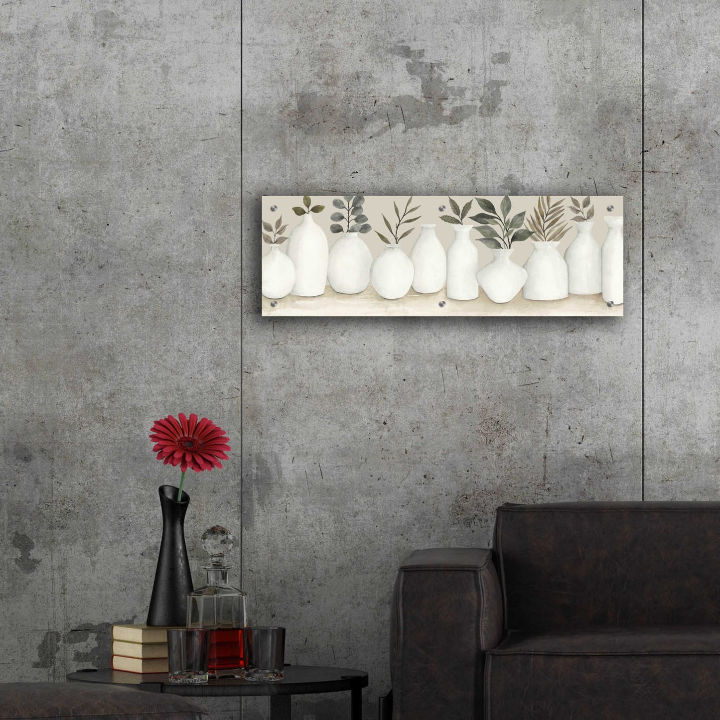 Epic Art 'Ivory Vases in a Row' by Cindy Jacobs, Acrylic Glass Wall Art,36x12