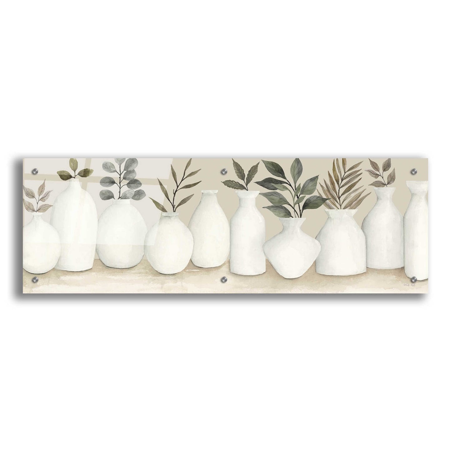 Epic Art 'Ivory Vases in a Row' by Cindy Jacobs, Acrylic Glass Wall Art,36x12