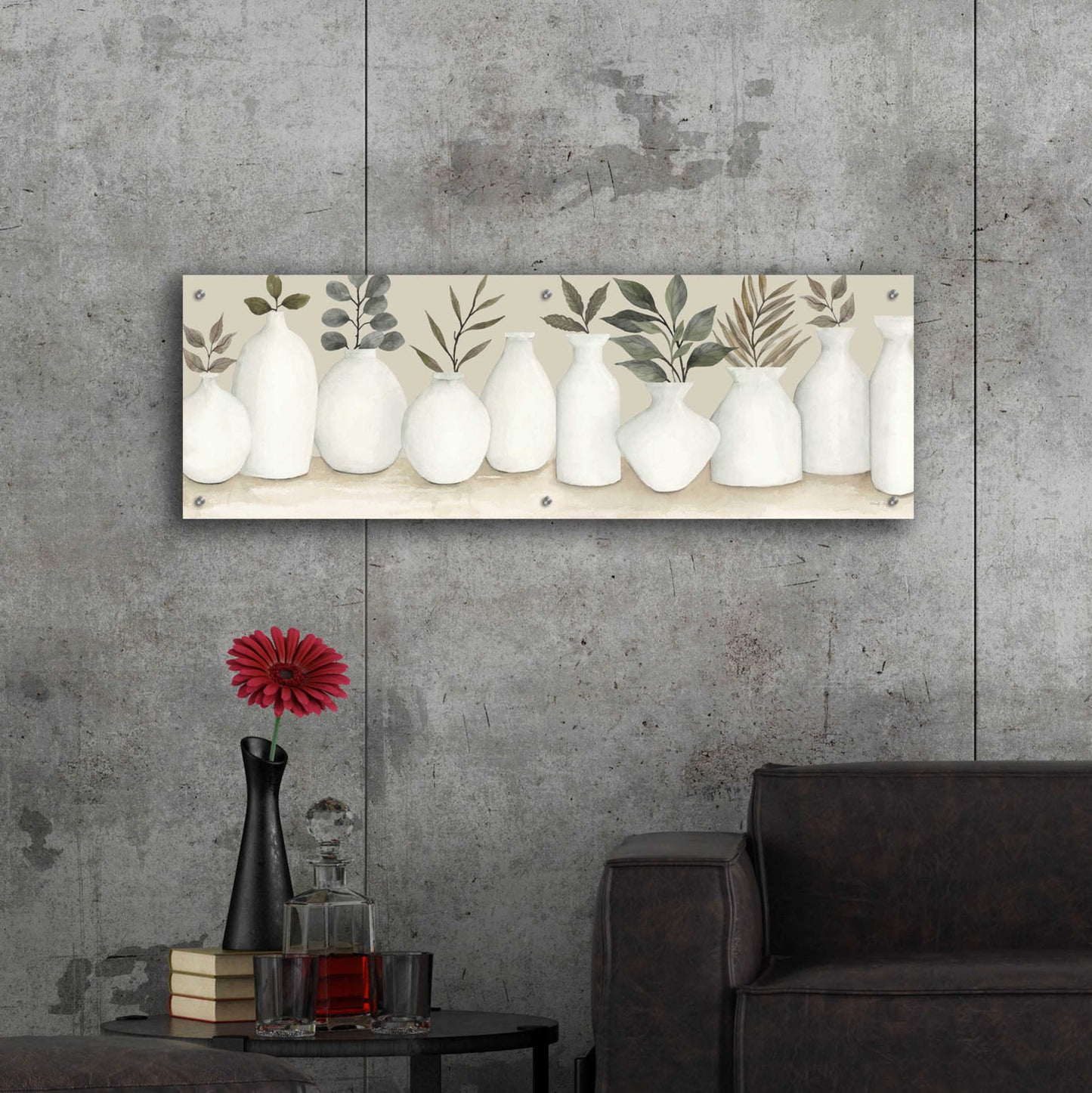 Epic Art 'Ivory Vases in a Row' by Cindy Jacobs, Acrylic Glass Wall Art,48x16