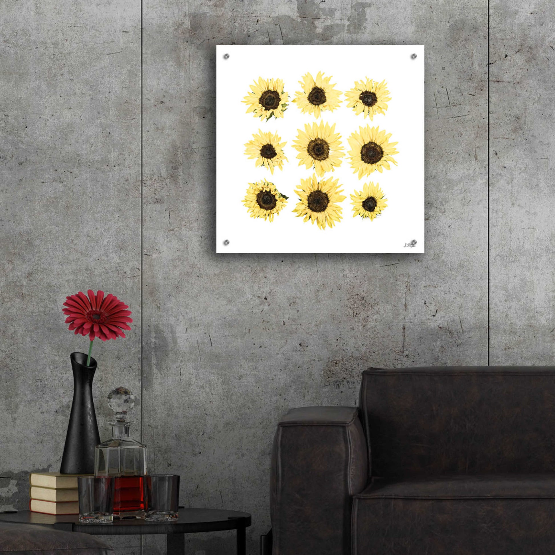 Epic Art 'Sunflowers in a Row II' by Donnie Quillen, Acrylic Glass Wall Art,24x24