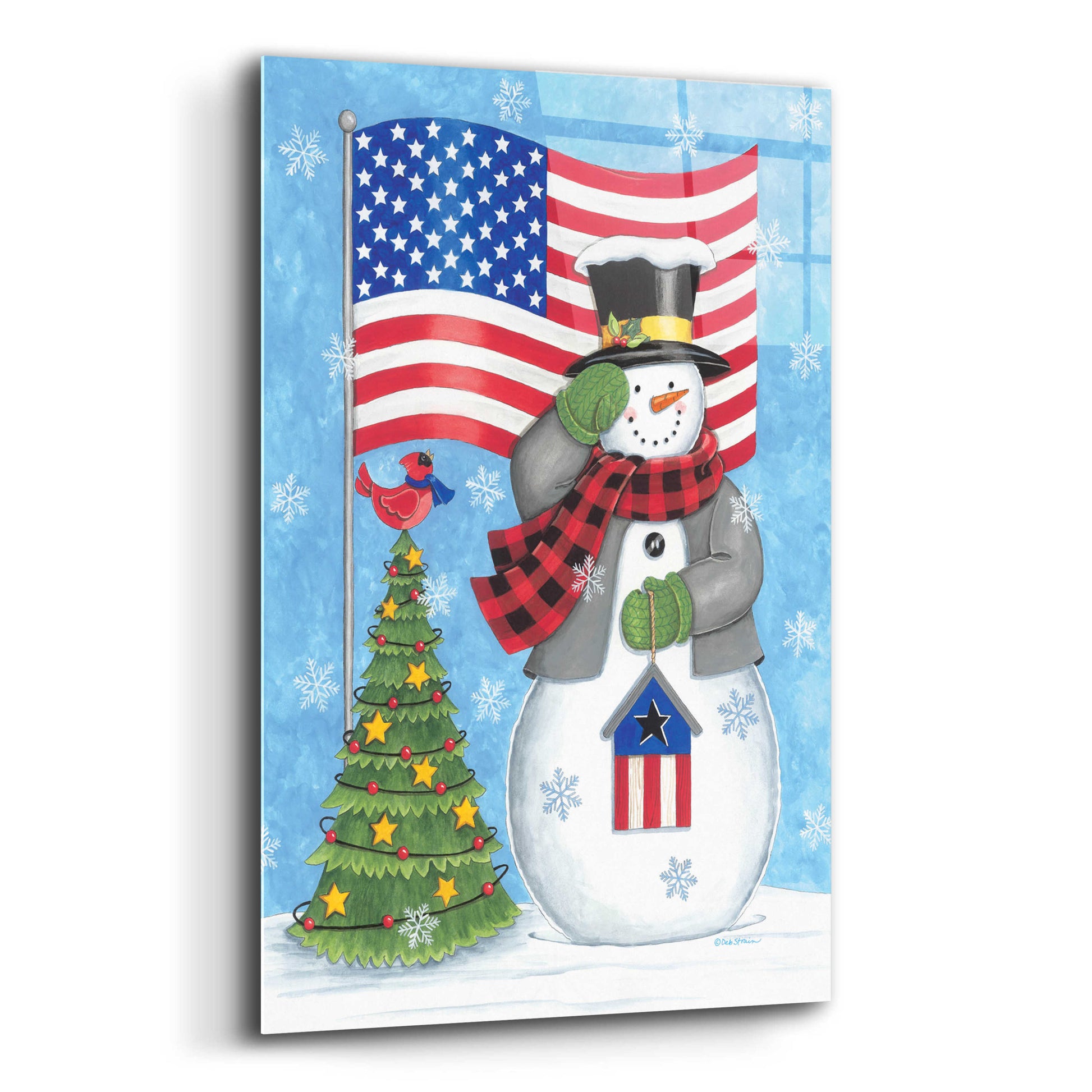 Epic Art 'Patriotic Snowman' by Deb Strain, Acrylic Glass Wall Art,12x16