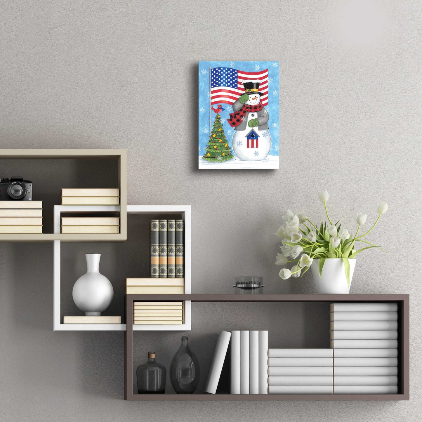 Epic Art 'Patriotic Snowman' by Deb Strain, Acrylic Glass Wall Art,12x16