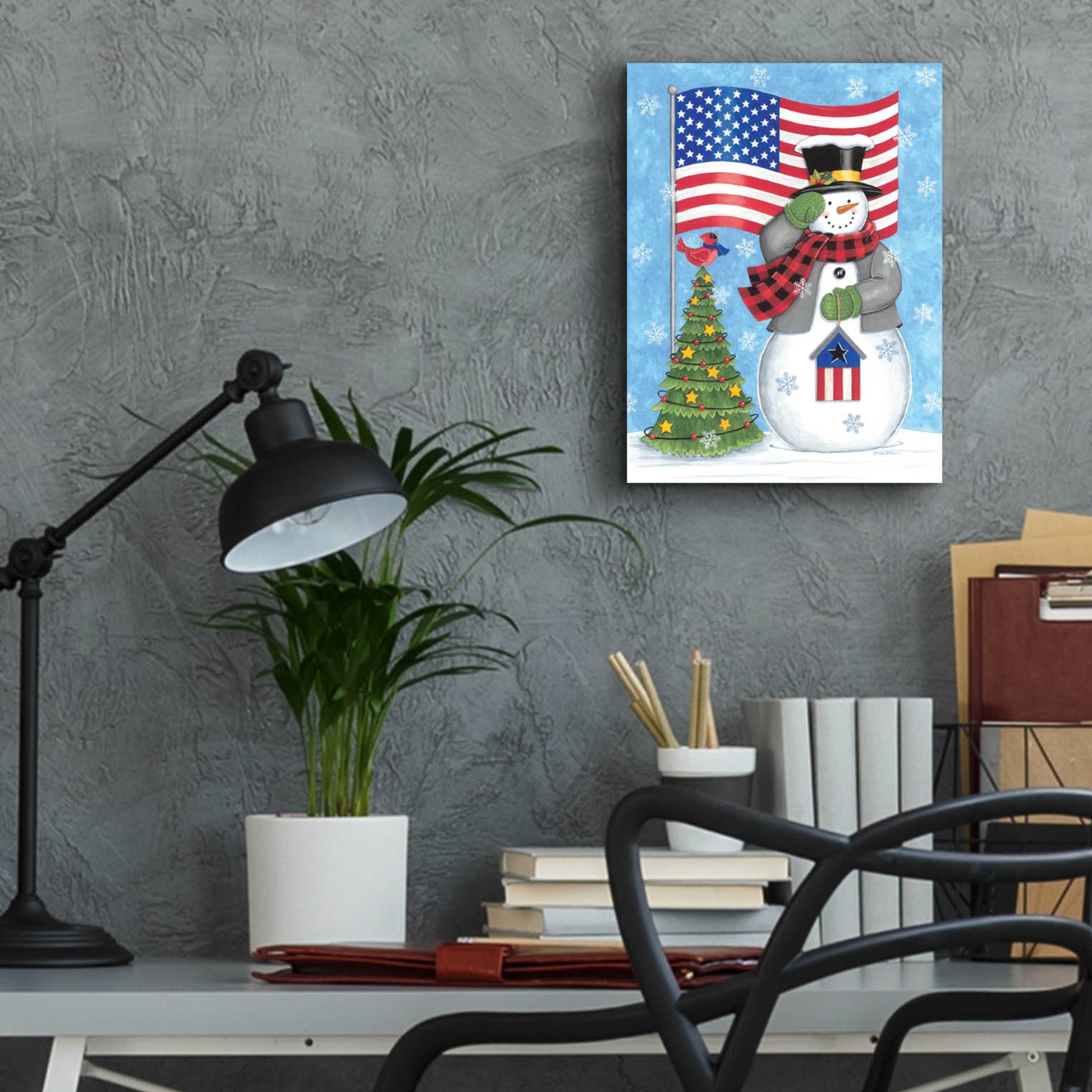 Epic Art 'Patriotic Snowman' by Deb Strain, Acrylic Glass Wall Art,12x16