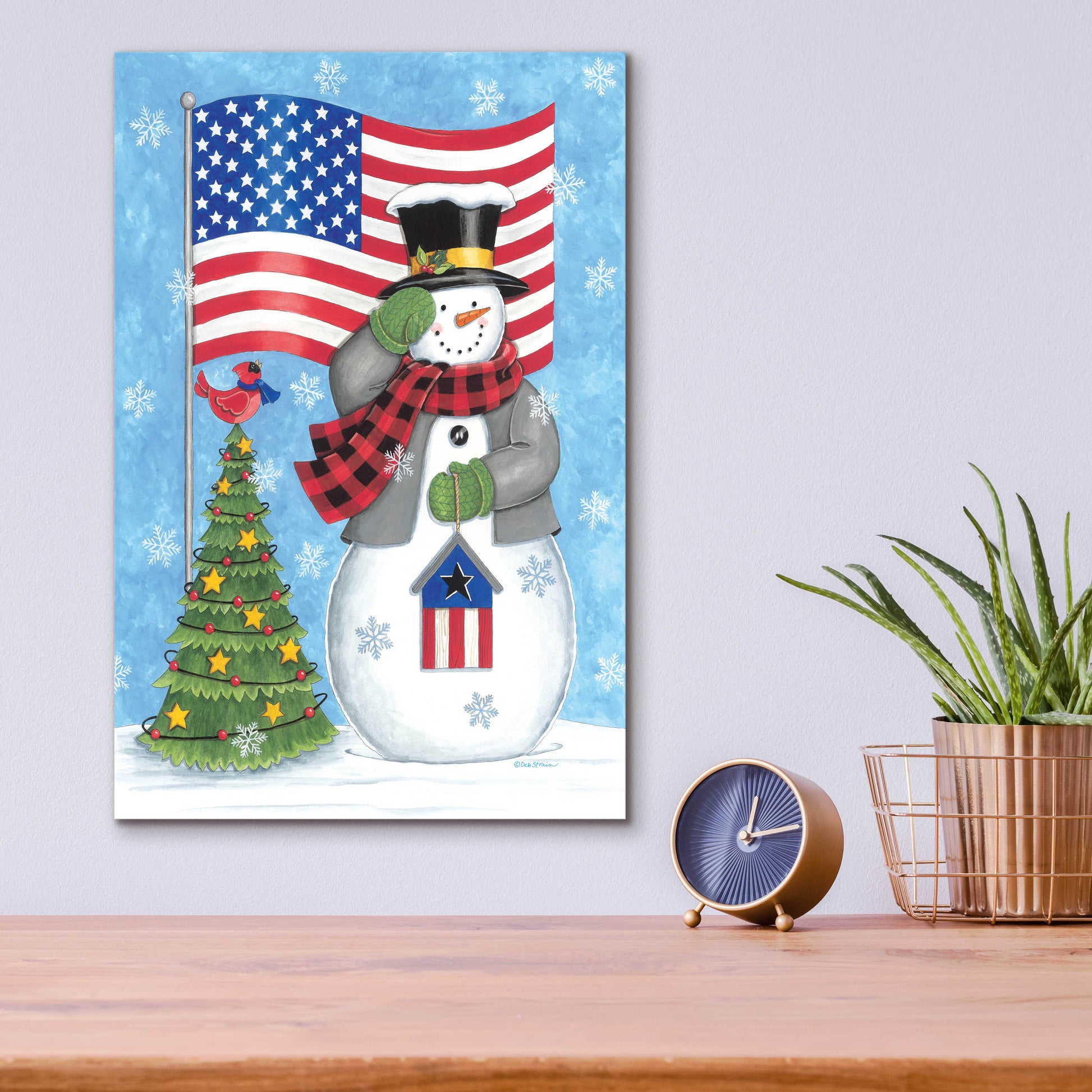 Epic Art 'Patriotic Snowman' by Deb Strain, Acrylic Glass Wall Art,12x16