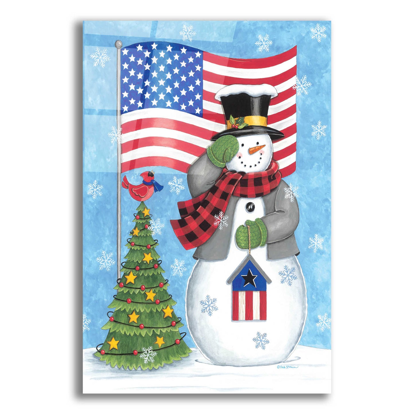 Epic Art 'Patriotic Snowman' by Deb Strain, Acrylic Glass Wall Art,12x16