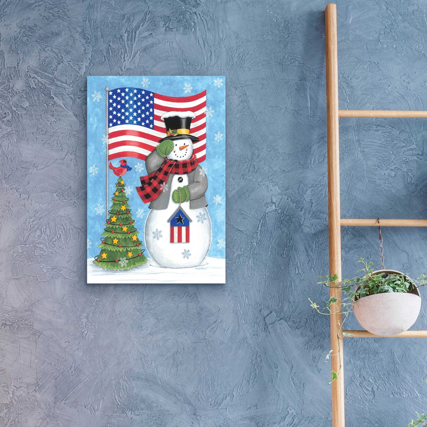 Epic Art 'Patriotic Snowman' by Deb Strain, Acrylic Glass Wall Art,16x24