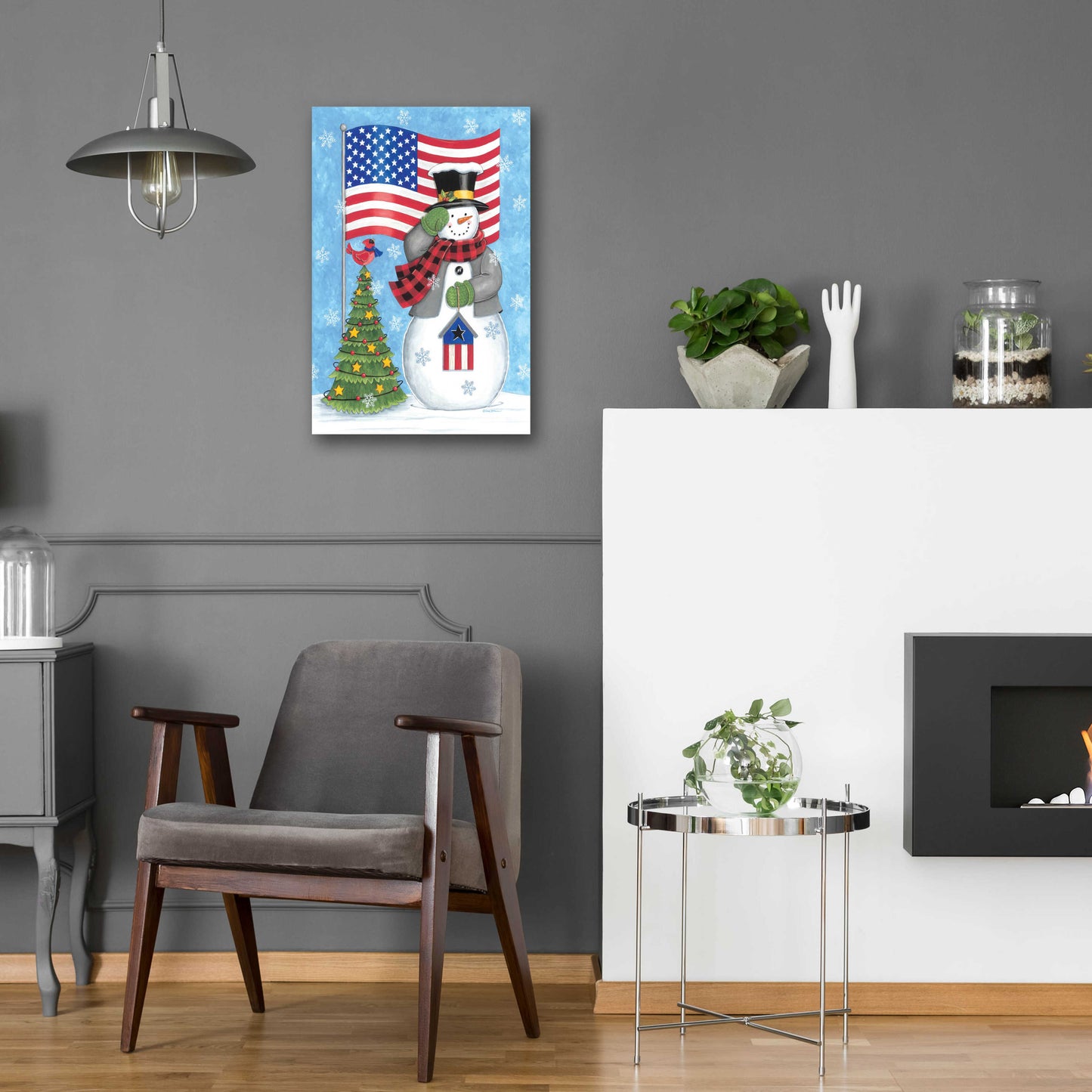 Epic Art 'Patriotic Snowman' by Deb Strain, Acrylic Glass Wall Art,16x24