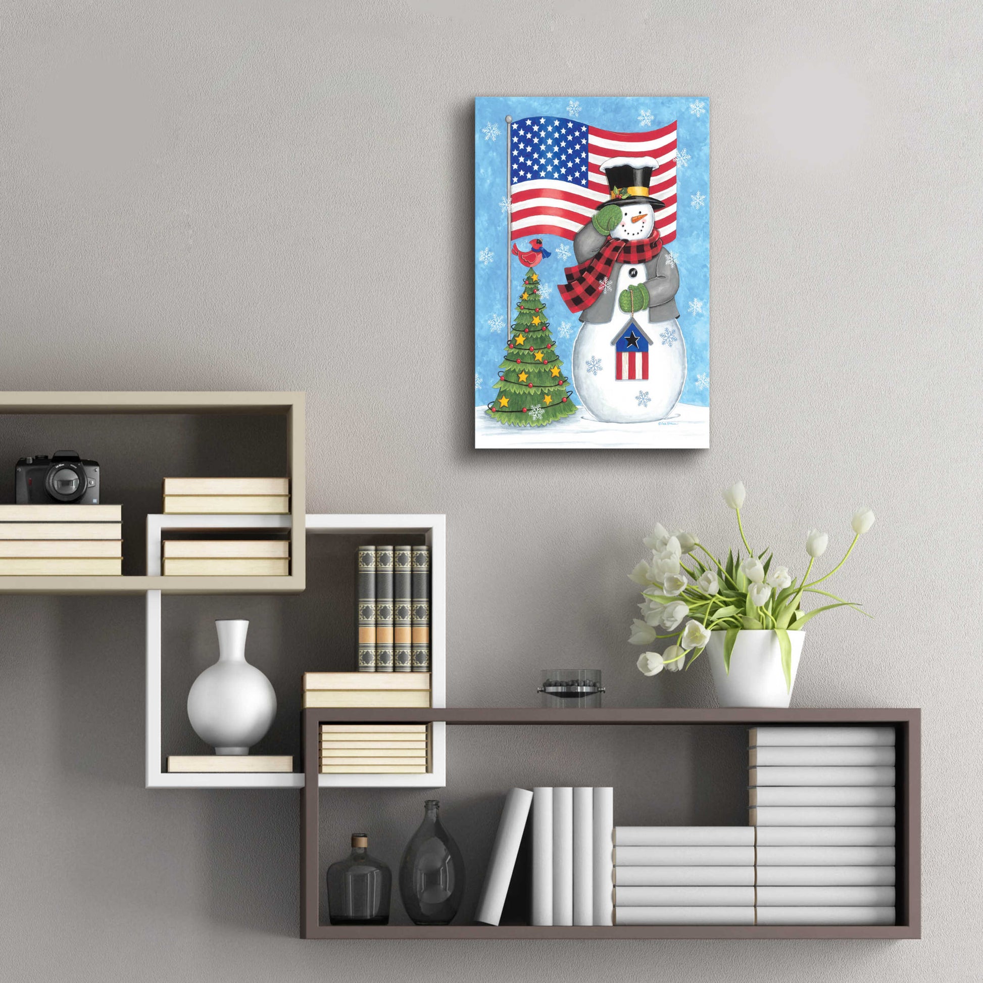 Epic Art 'Patriotic Snowman' by Deb Strain, Acrylic Glass Wall Art,16x24