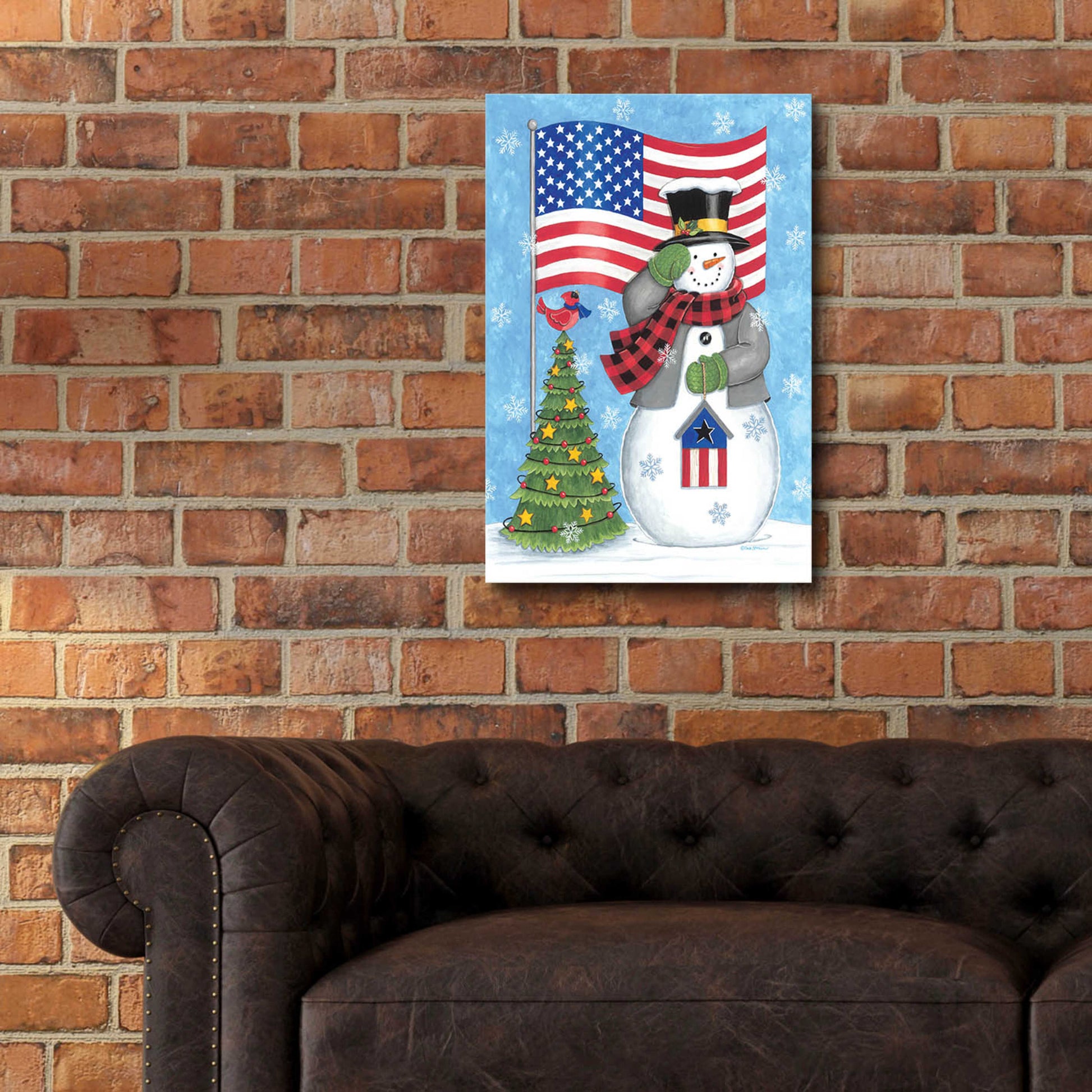 Epic Art 'Patriotic Snowman' by Deb Strain, Acrylic Glass Wall Art,16x24