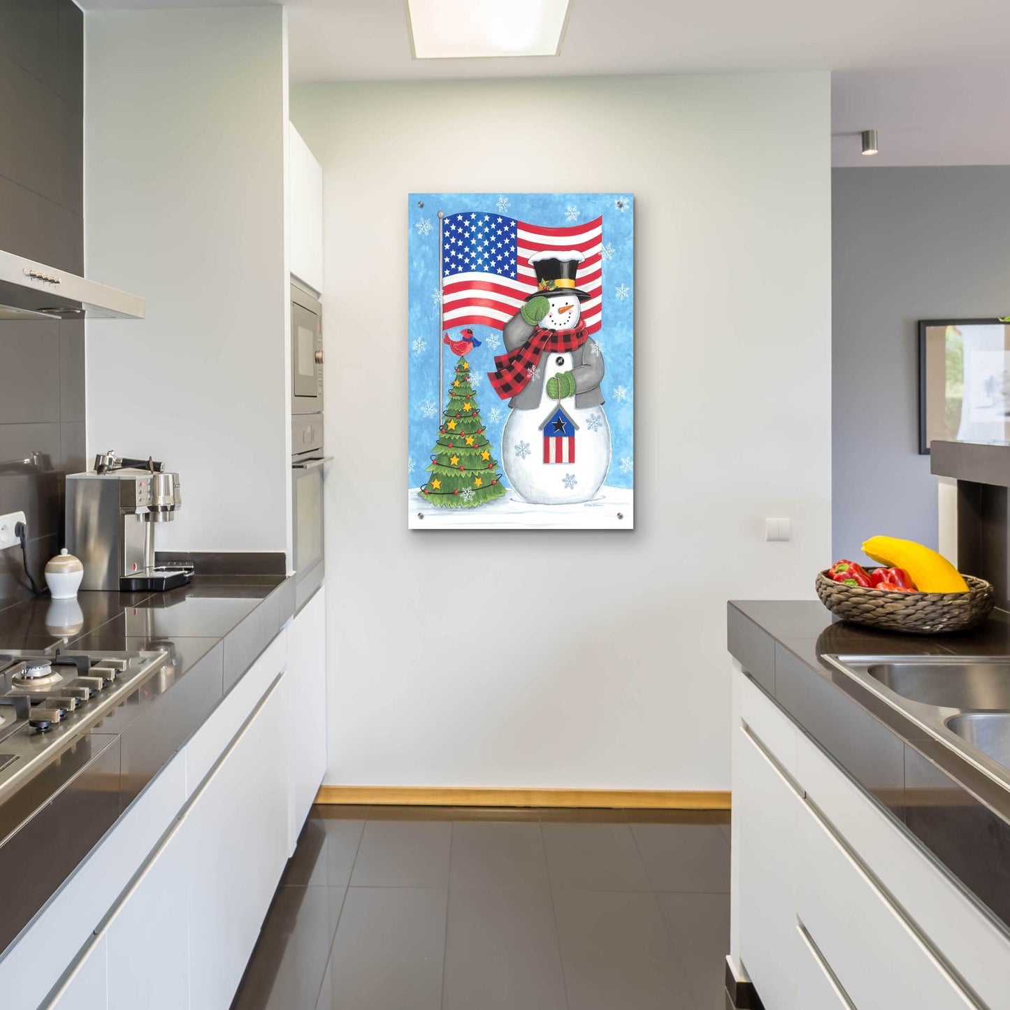 Epic Art 'Patriotic Snowman' by Deb Strain, Acrylic Glass Wall Art,24x36