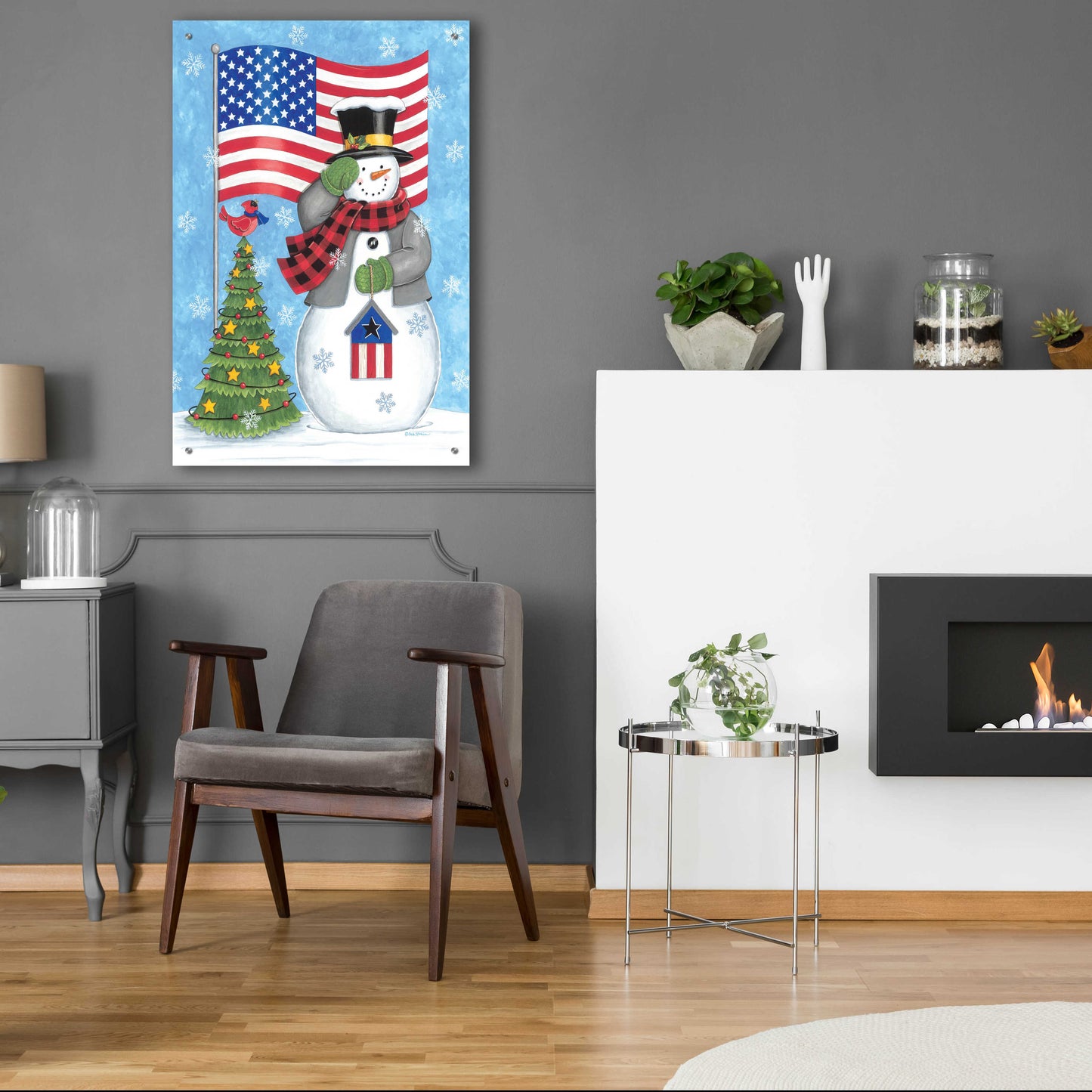 Epic Art 'Patriotic Snowman' by Deb Strain, Acrylic Glass Wall Art,24x36