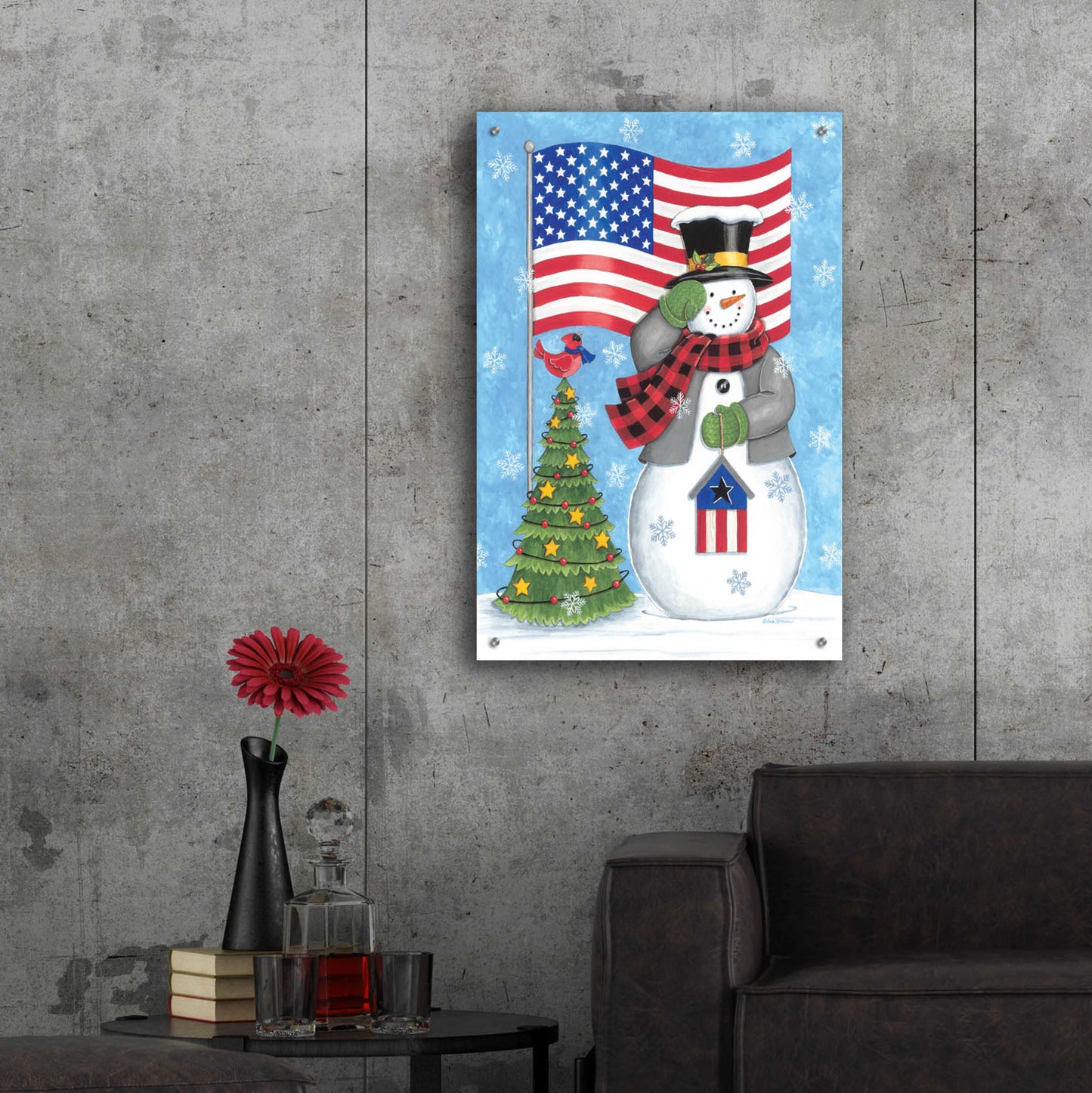 Epic Art 'Patriotic Snowman' by Deb Strain, Acrylic Glass Wall Art,24x36