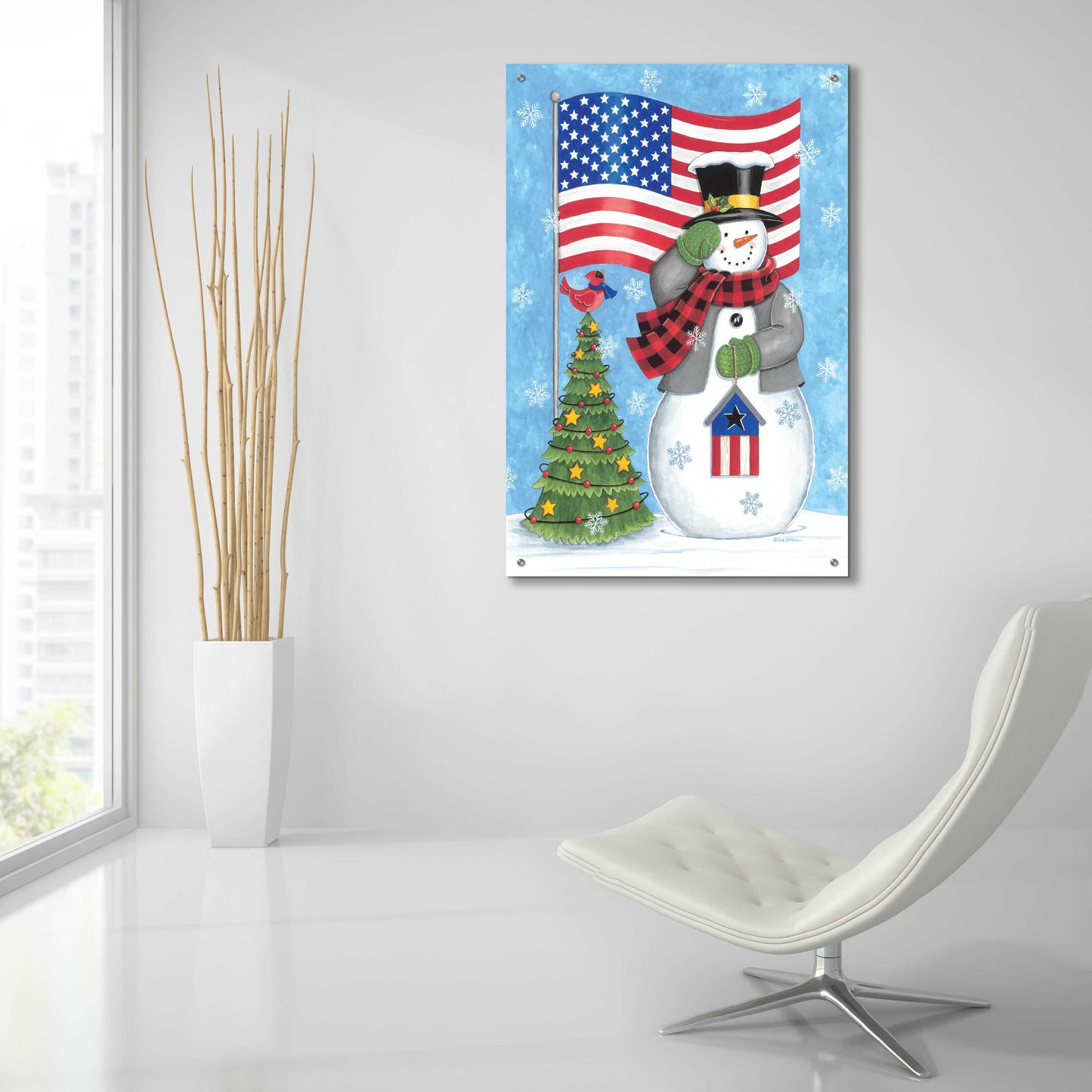 Epic Art 'Patriotic Snowman' by Deb Strain, Acrylic Glass Wall Art,24x36