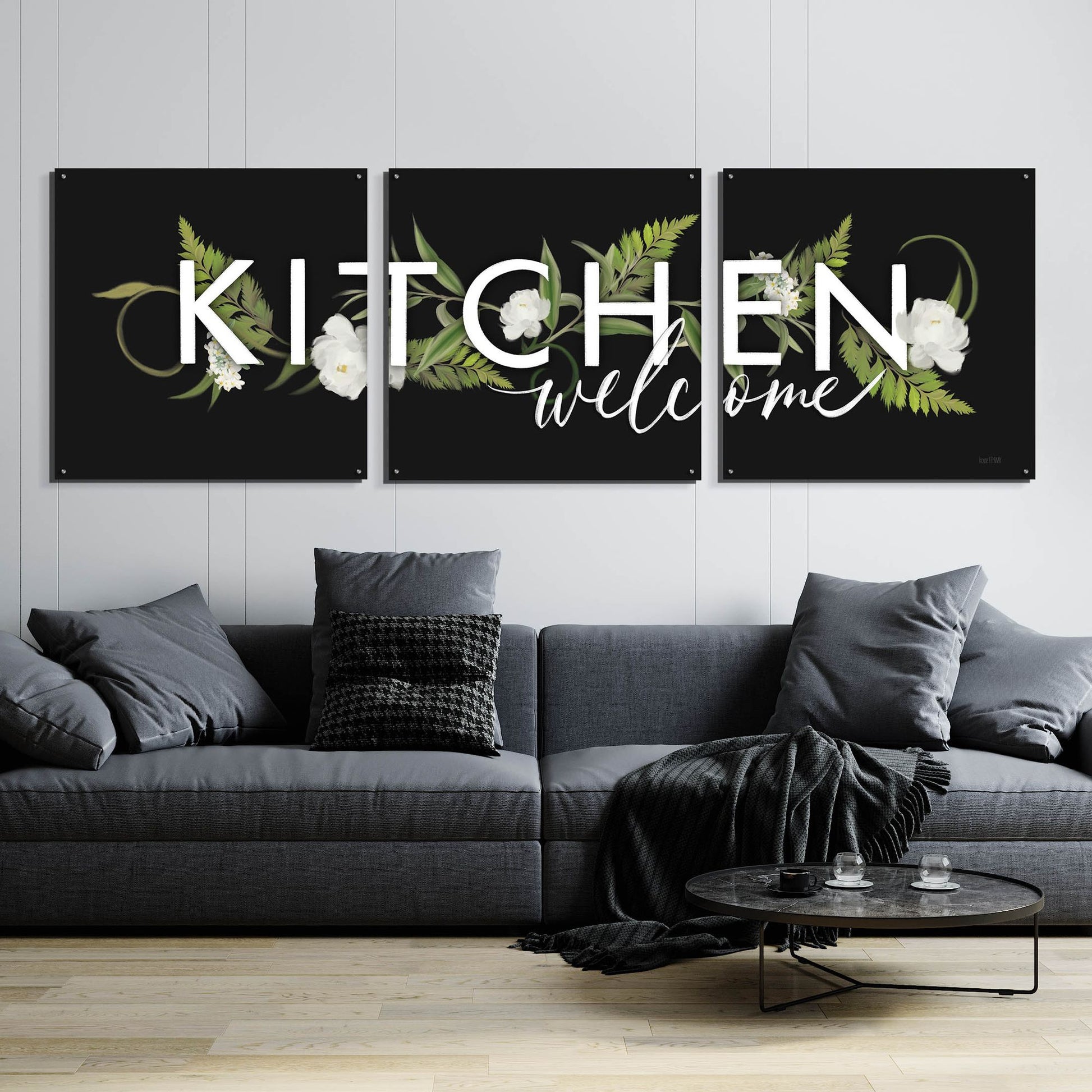 Epic Art 'Kitchen Welcome' by House Fenway, Acrylic Glass Wall Art, 3 Piece Set,108x36