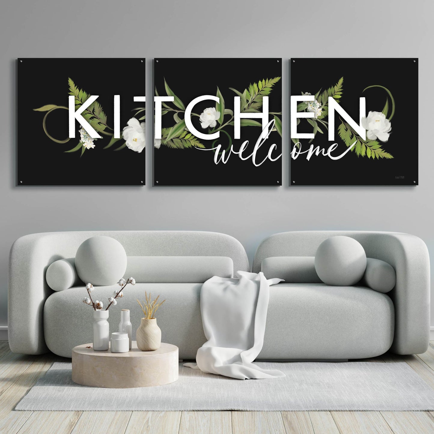 Epic Art 'Kitchen Welcome' by House Fenway, Acrylic Glass Wall Art, 3 Piece Set,108x36