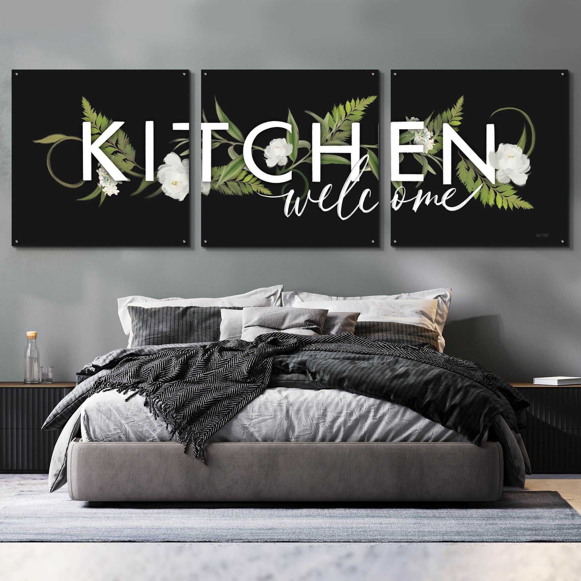 Epic Art 'Kitchen Welcome' by House Fenway, Acrylic Glass Wall Art, 3 Piece Set,108x36