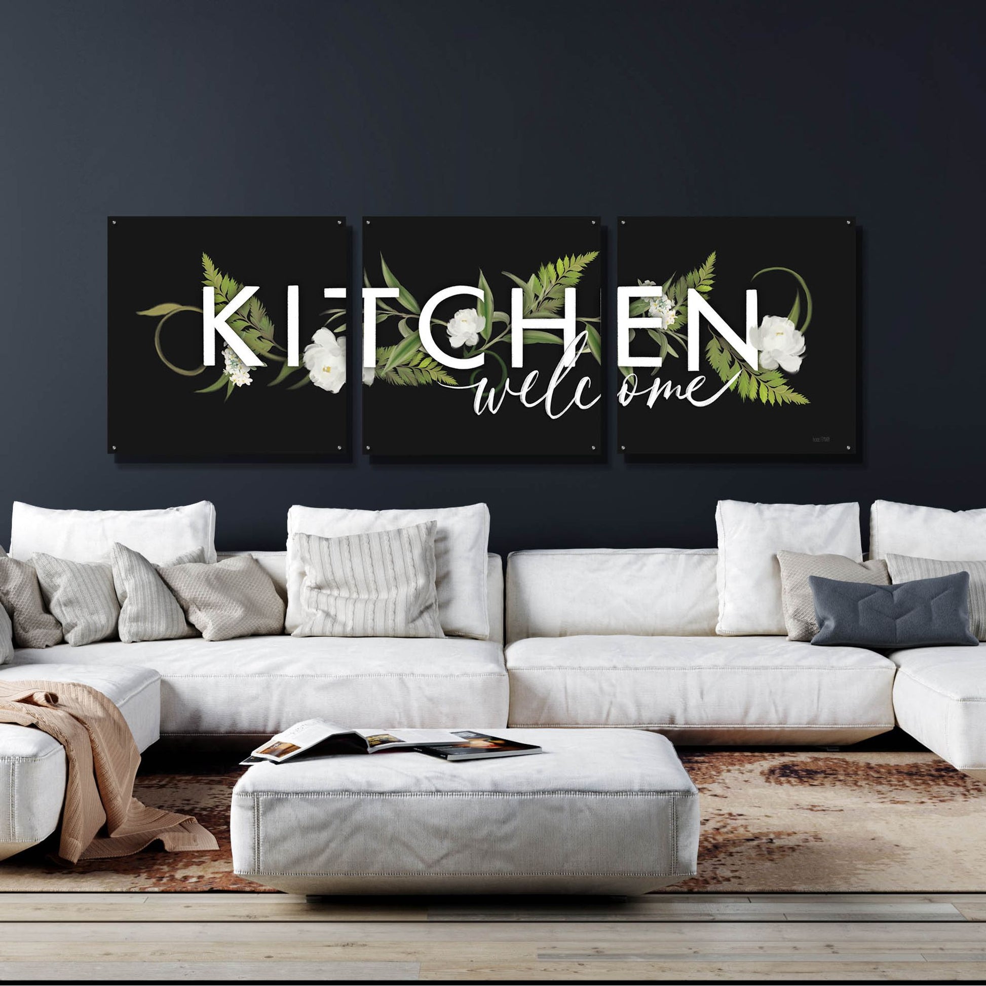 Epic Art 'Kitchen Welcome' by House Fenway, Acrylic Glass Wall Art, 3 Piece Set,108x36