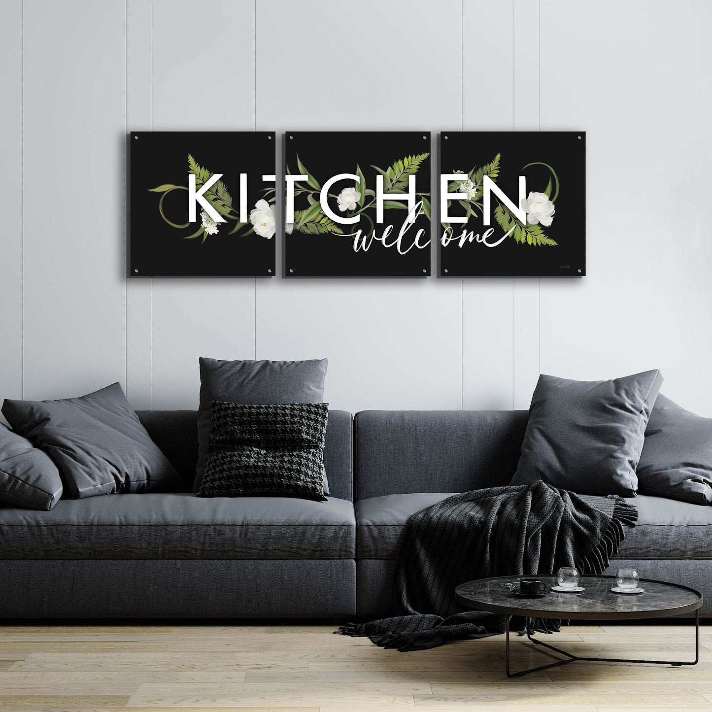 Epic Art 'Kitchen Welcome' by House Fenway, Acrylic Glass Wall Art, 3 Piece Set,72x24