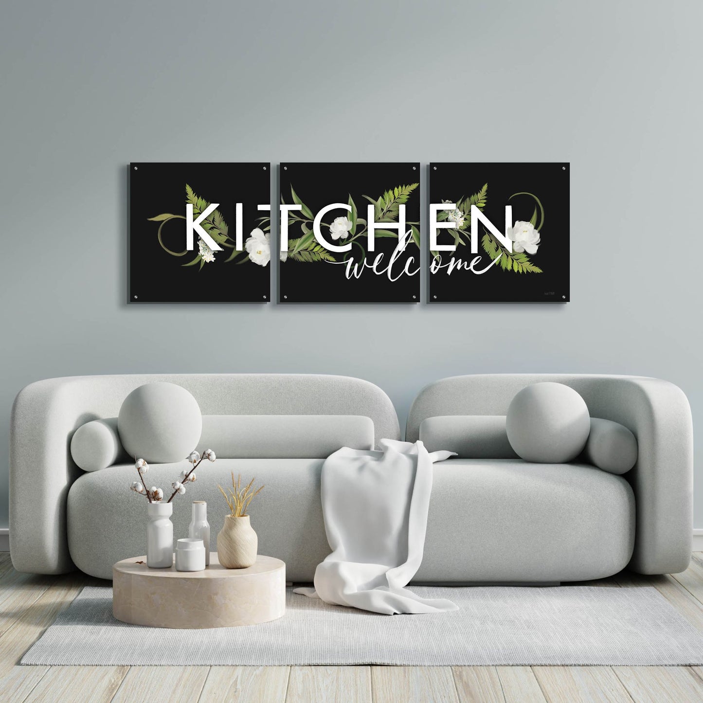 Epic Art 'Kitchen Welcome' by House Fenway, Acrylic Glass Wall Art, 3 Piece Set,72x24