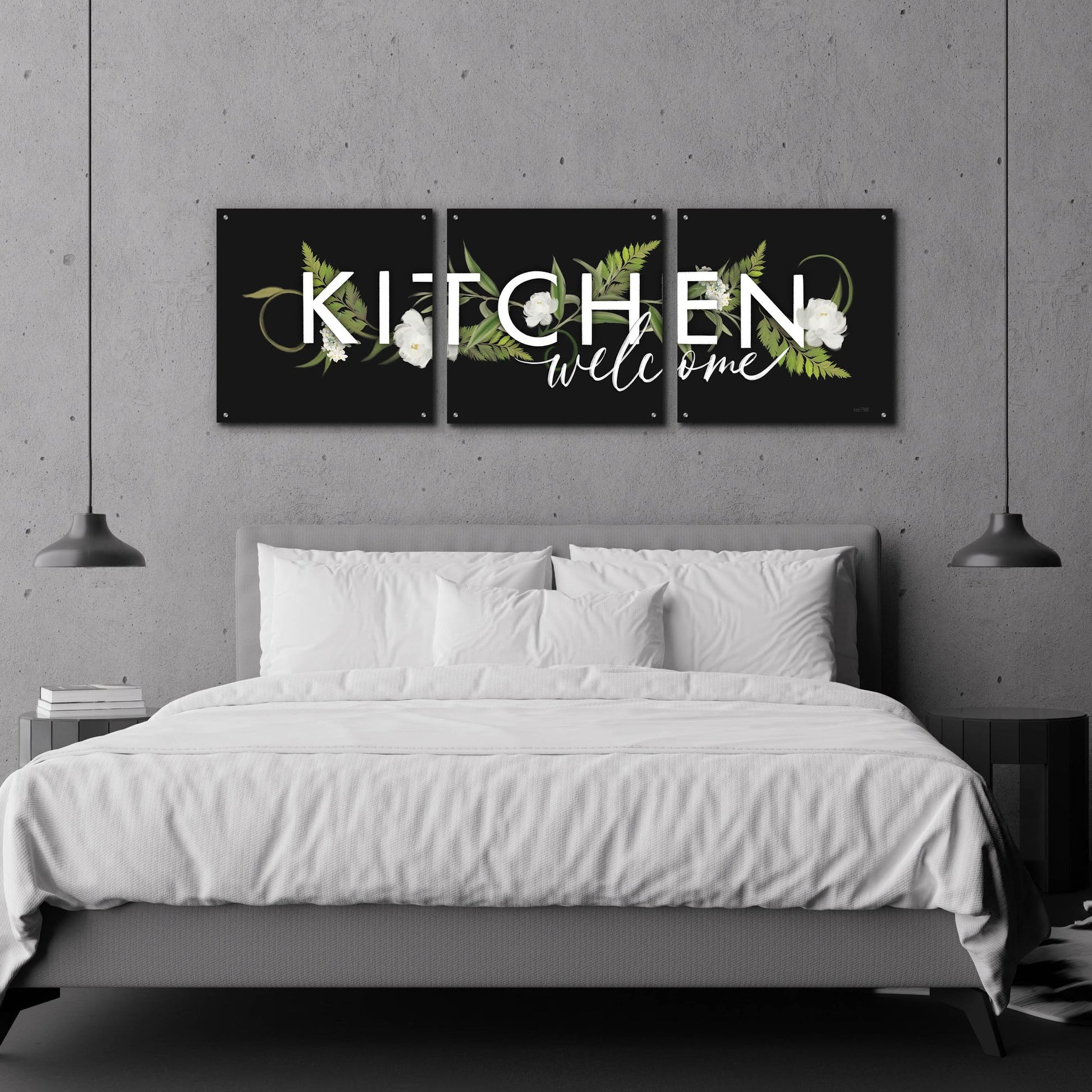 Epic Art 'Kitchen Welcome' by House Fenway, Acrylic Glass Wall Art, 3 Piece Set,72x24