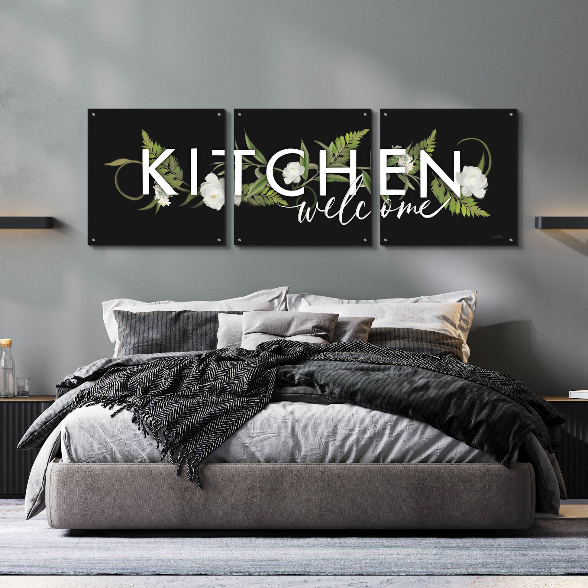 Epic Art 'Kitchen Welcome' by House Fenway, Acrylic Glass Wall Art, 3 Piece Set,72x24