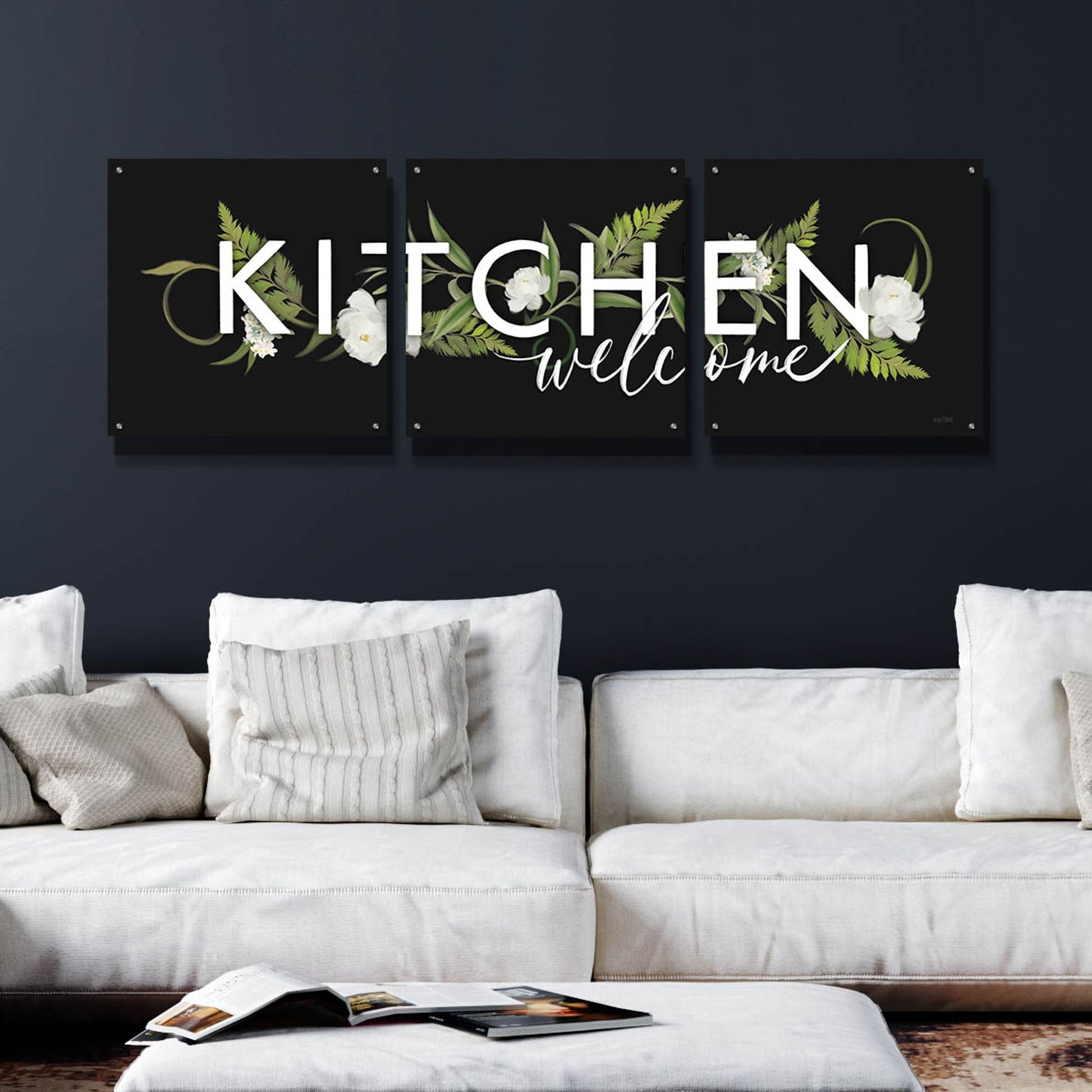 Epic Art 'Kitchen Welcome' by House Fenway, Acrylic Glass Wall Art, 3 Piece Set,72x24