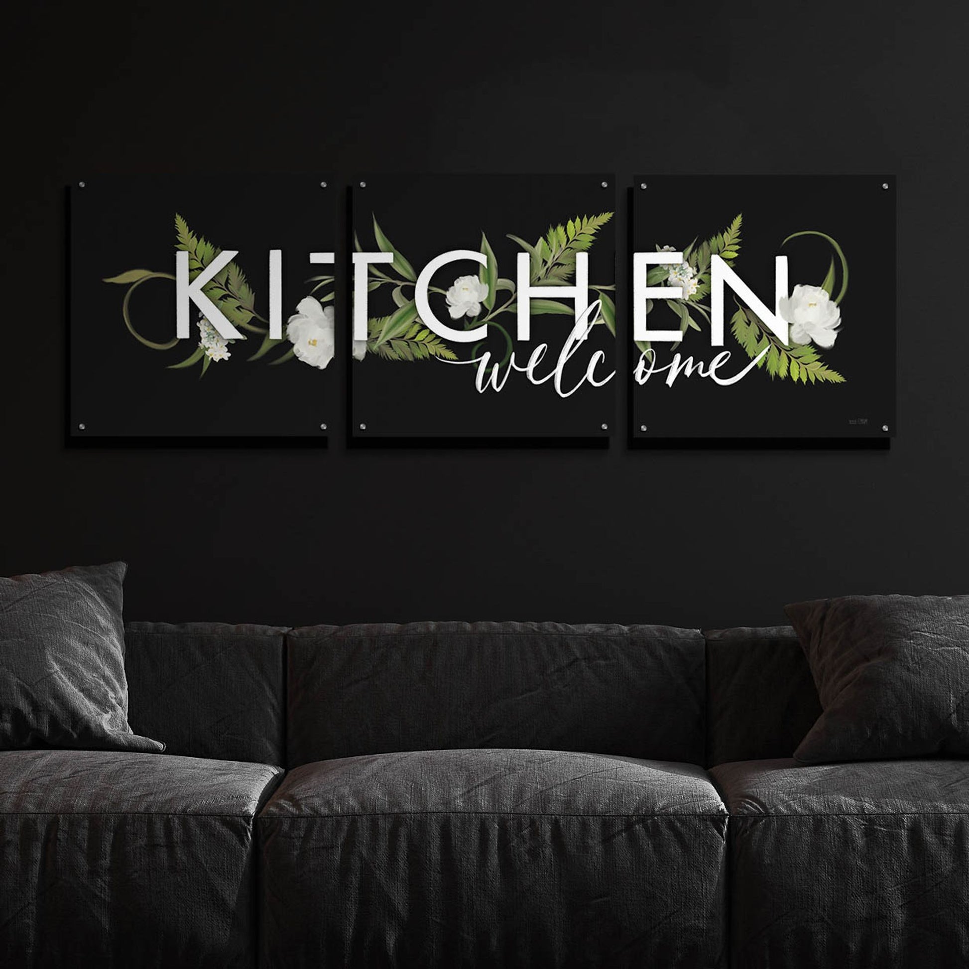 Epic Art 'Kitchen Welcome' by House Fenway, Acrylic Glass Wall Art, 3 Piece Set,72x24