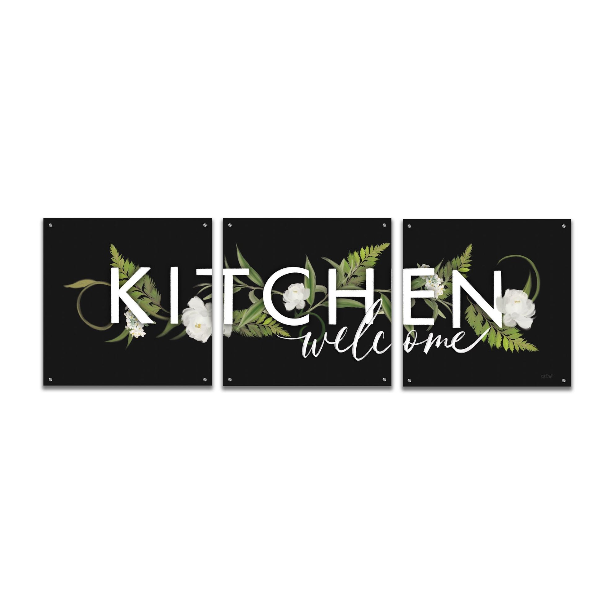 Epic Art 'Kitchen Welcome' by House Fenway, Acrylic Glass Wall Art, 3 Piece Set