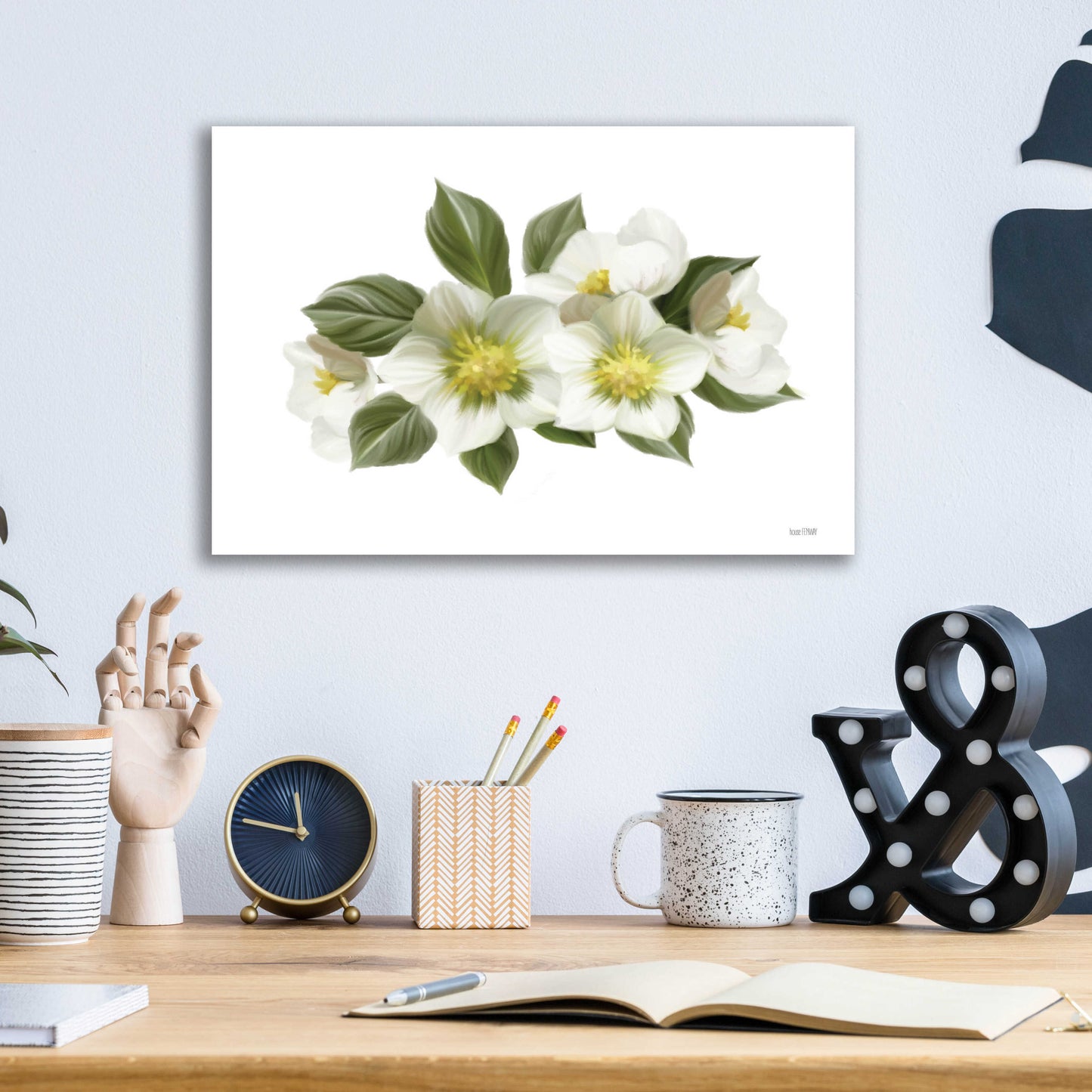 Epic Art 'White Wildflowers' by House Fenway, Acrylic Glass Wall Art,16x12