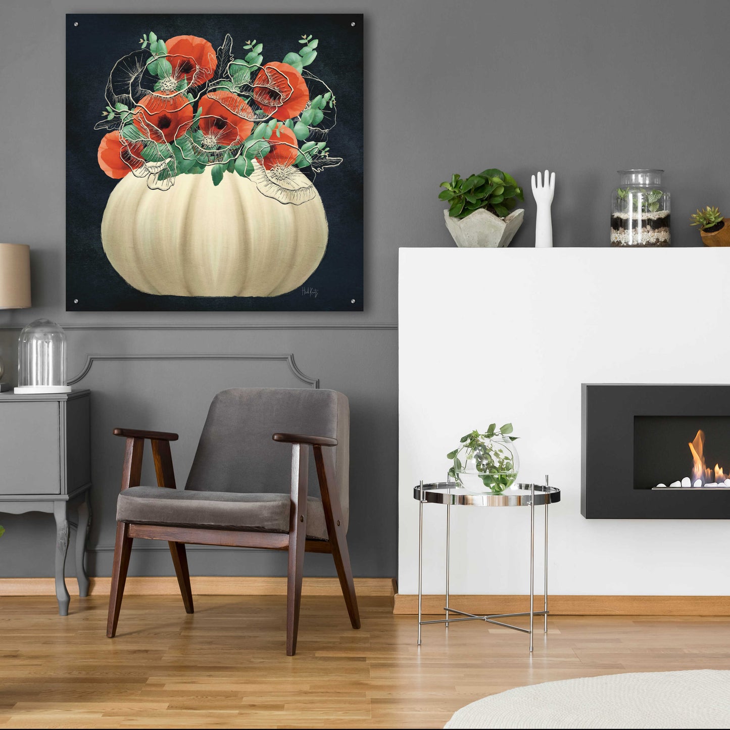 Epic Art 'Poppy Pumpkin' by Heidi Kuntz, Acrylic Glass Wall Art,36x36