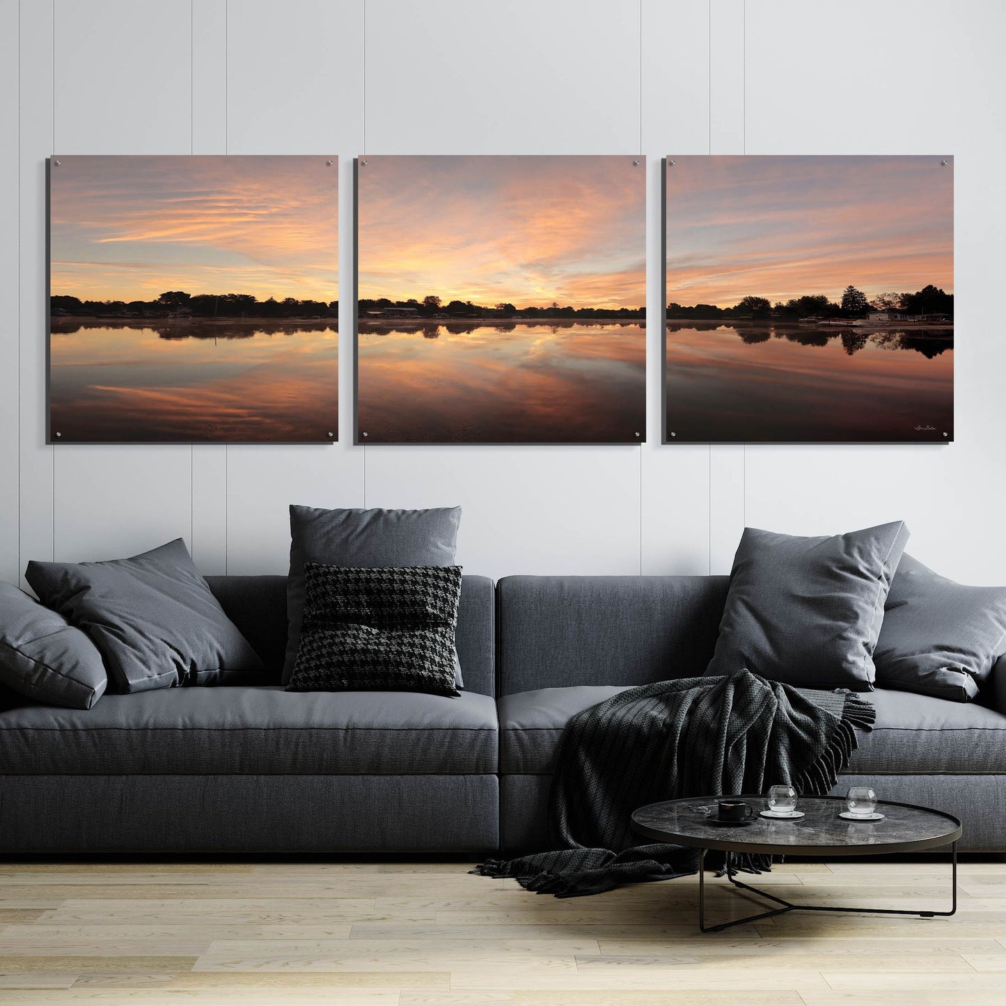 Epic Art 'Bayside Reflections' by Lori Deiter, Acrylic Glass Wall Art, 3 Piece Set,108x36